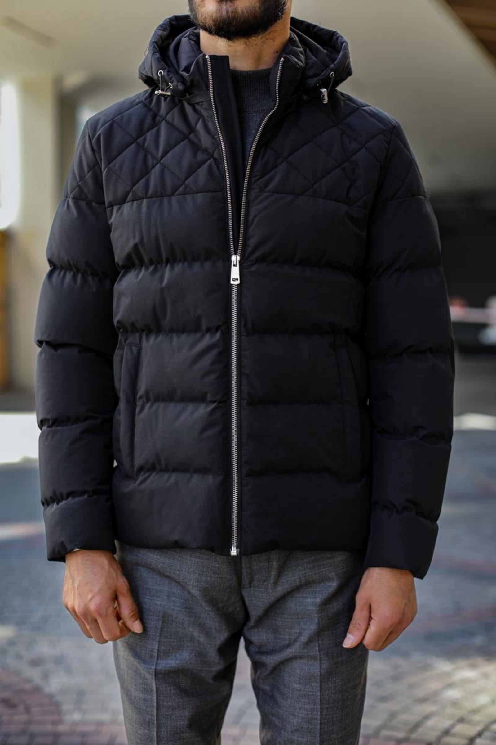 Kışlık Kapüşonlu Modern Erkek Mont - Dayanıklı Polyester Kumaş-KAV9102W