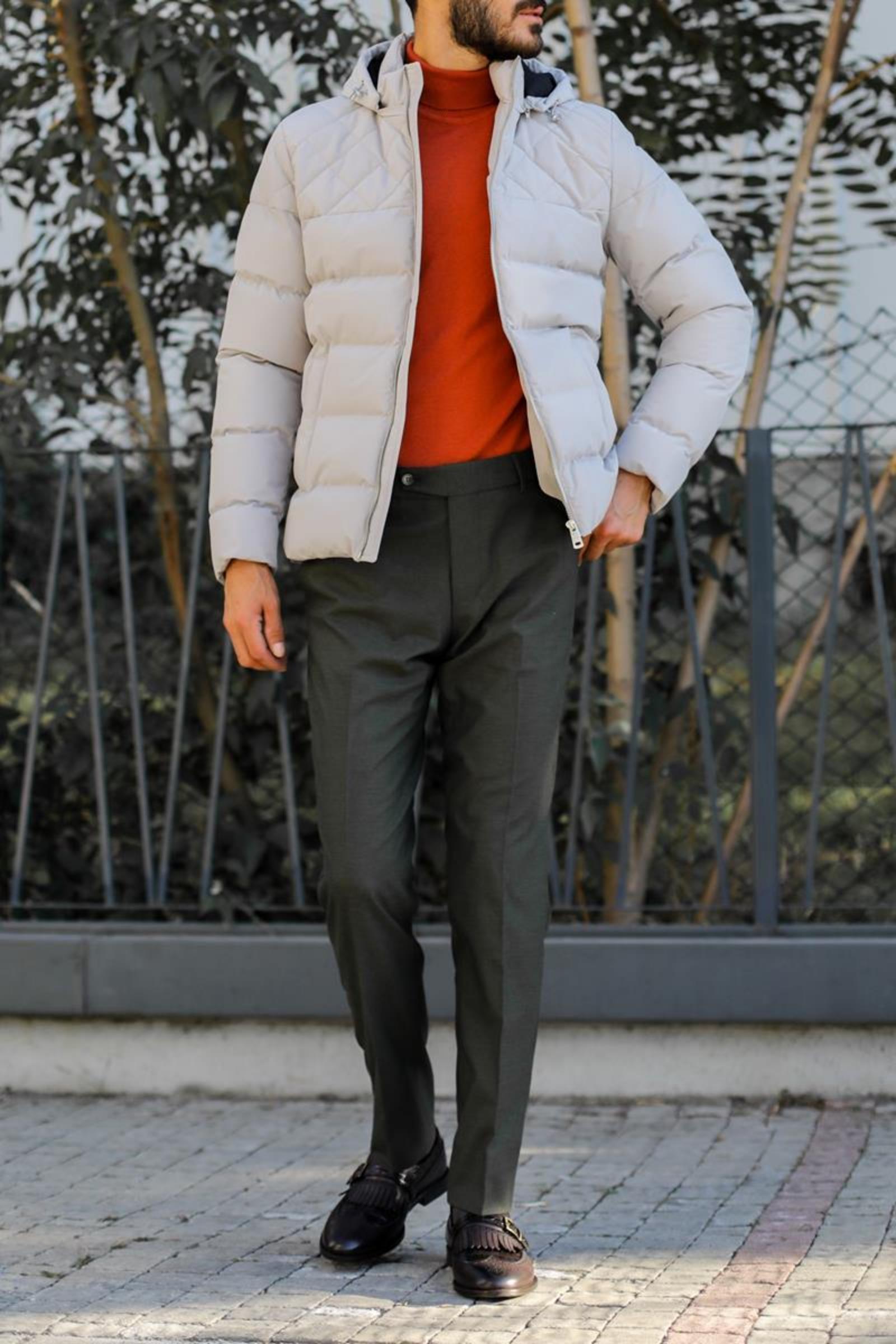 Kışlık Kapüşonlu Modern Erkek Mont - Dayanıklı Polyester Kumaş-KAV9102W