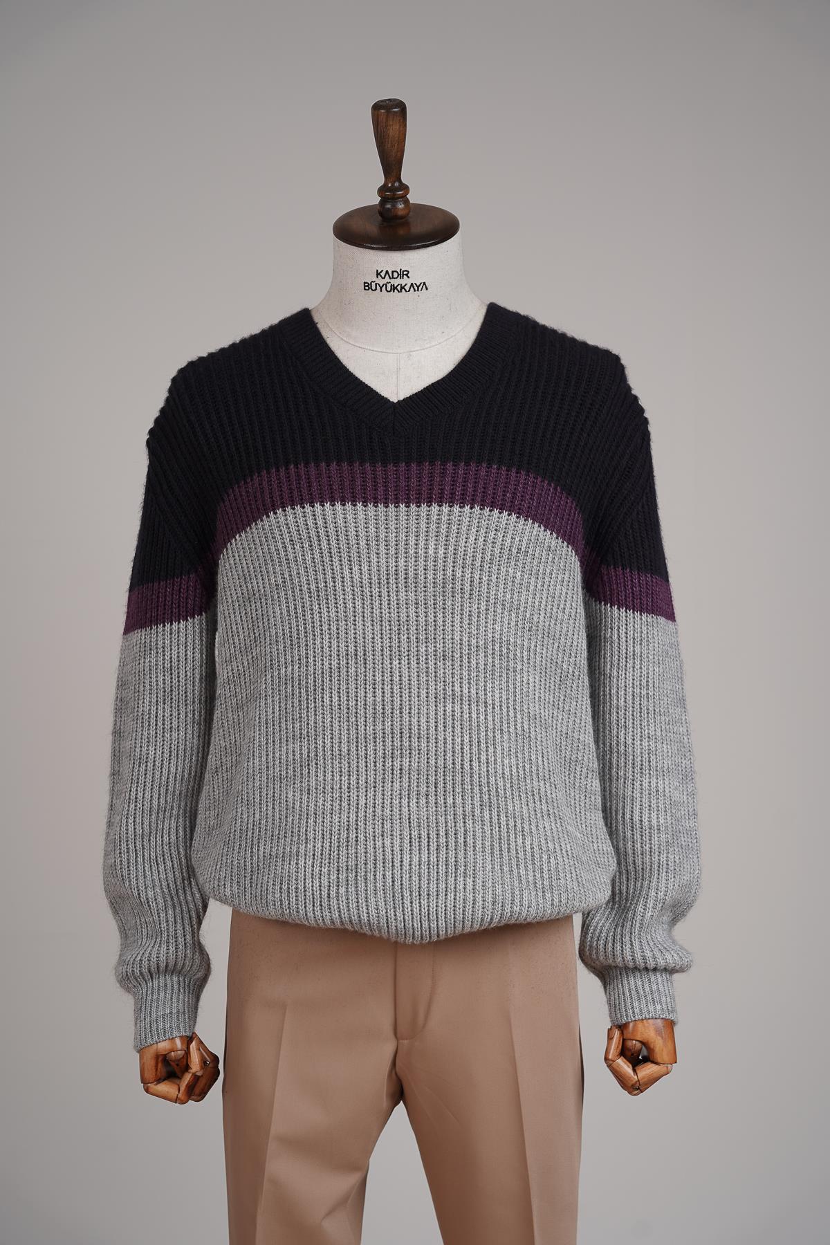 Klasik Bisiklet Yaka Erkek Pamuklu Triko Kazak-GKV8168W