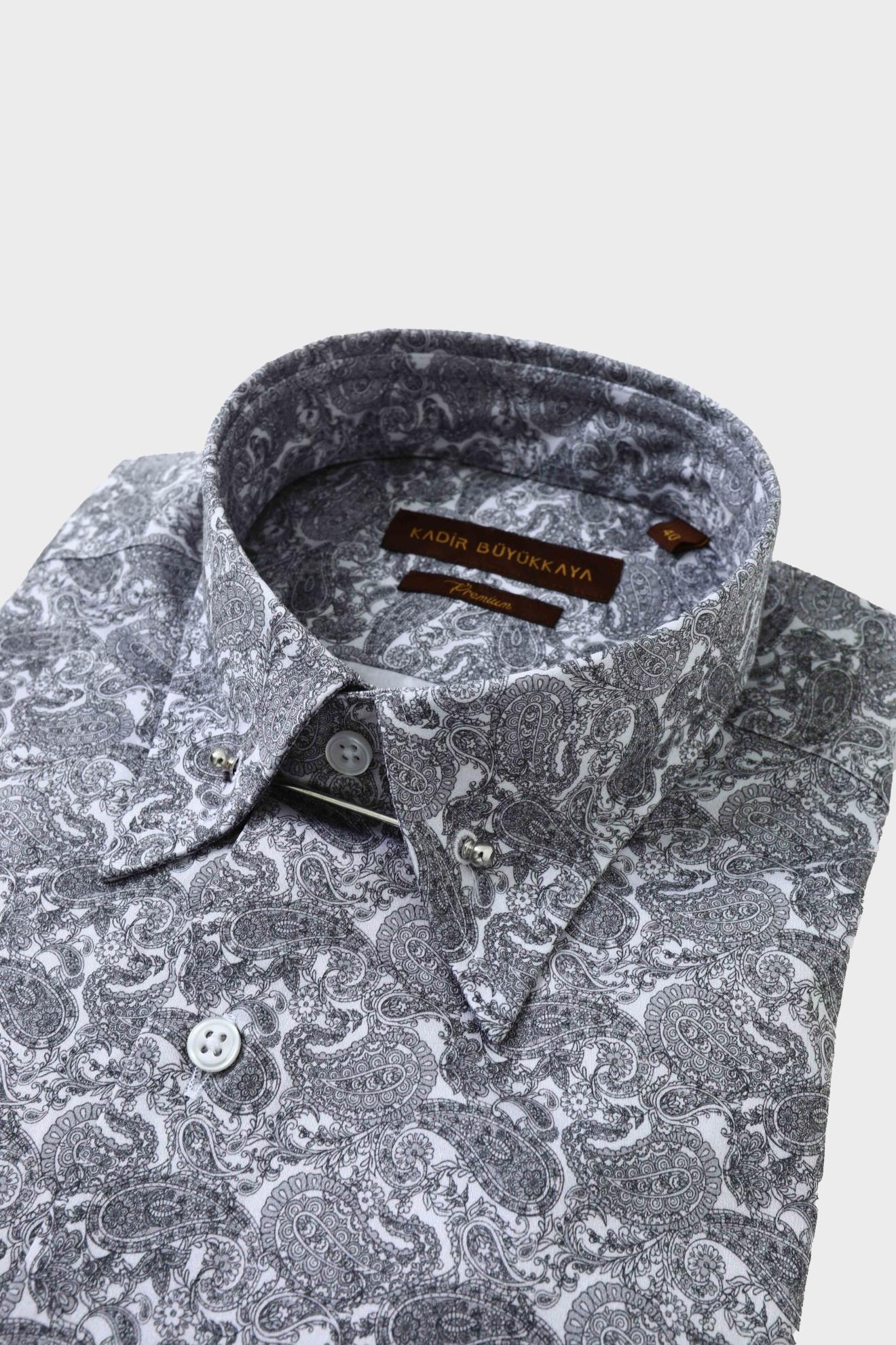 Slim Fit İğneli Yaka Pamuklu Erkek Gömlek - Kolay Ütülenebilir-KAW4401S