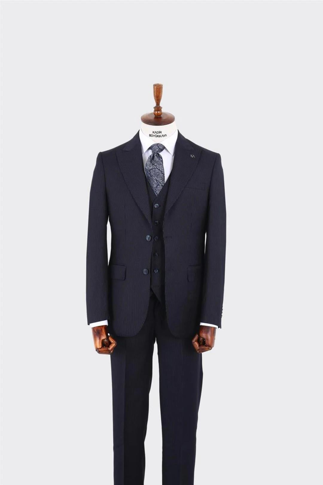 Modern Kesim Slim Fit Yelekli Erkek Takım Elbise - Şık ve Zarif-KAW1042S