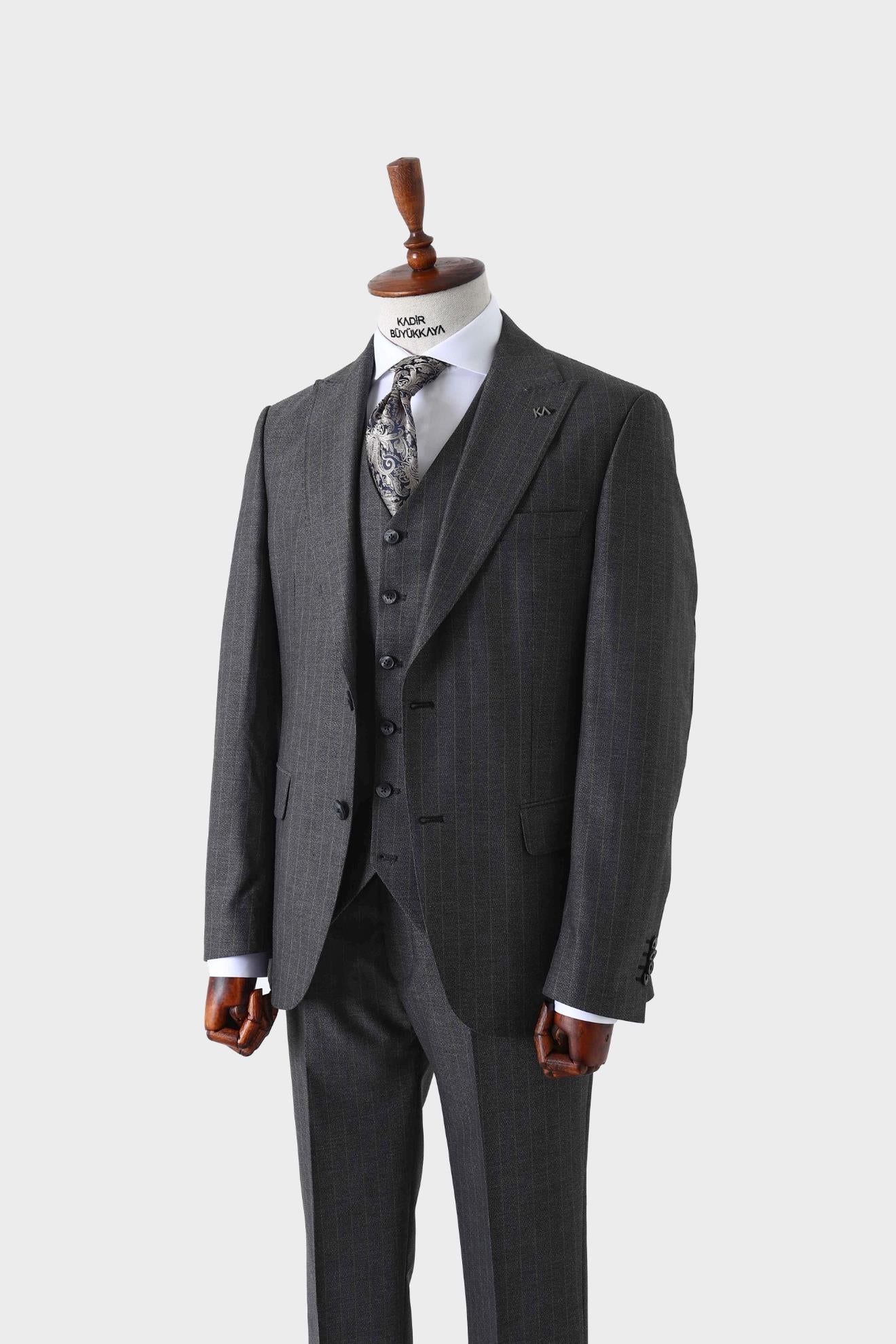 Modern Kesim Viskon Karışımlı Yelekli Erkek Takım Elbise - Slim Fit-KAW1026S