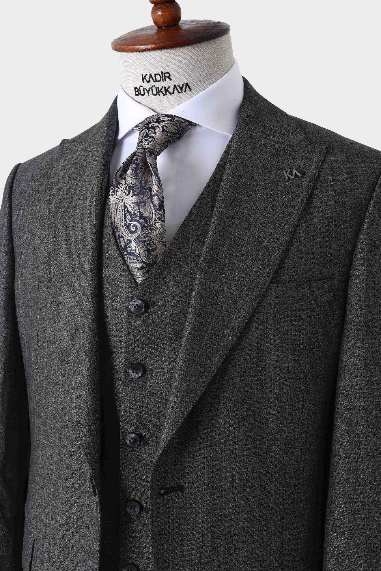 Modern Kesim Viskon Karışımlı Yelekli Erkek Takım Elbise - Slim Fit-KAW1026S