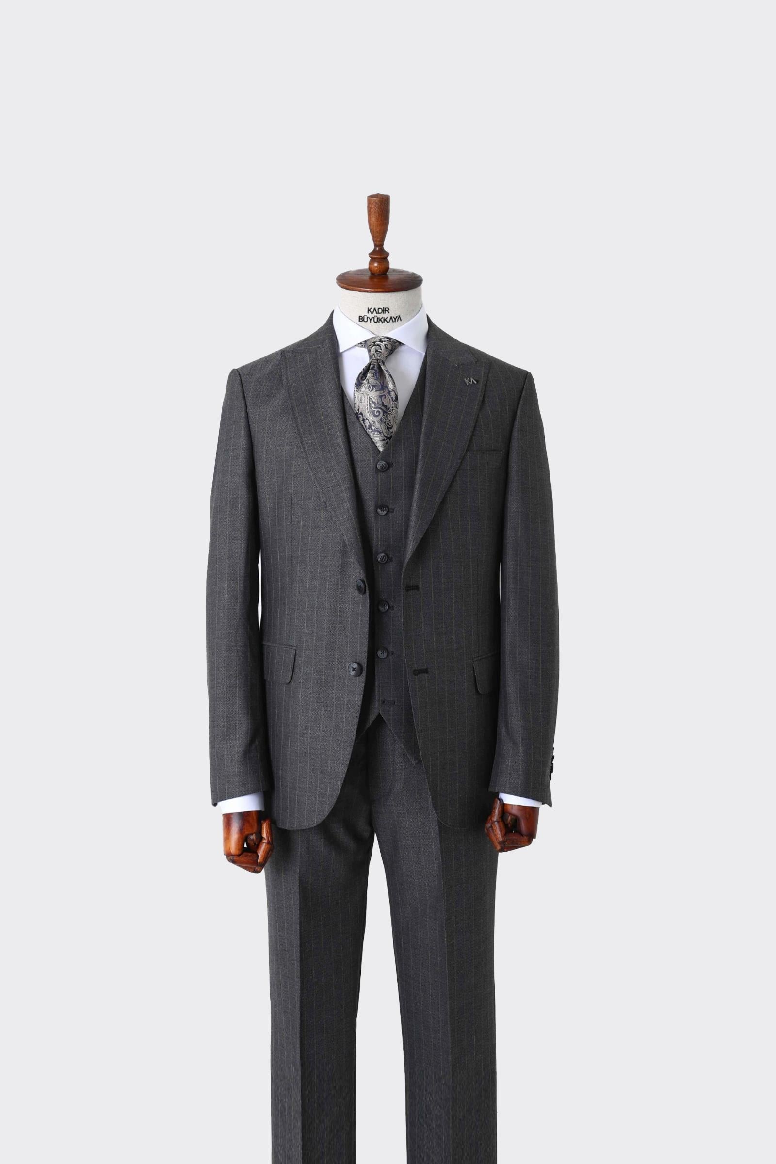 Modern Kesim Viskon Karışımlı Yelekli Erkek Takım Elbise - Slim Fit-KAW1026S