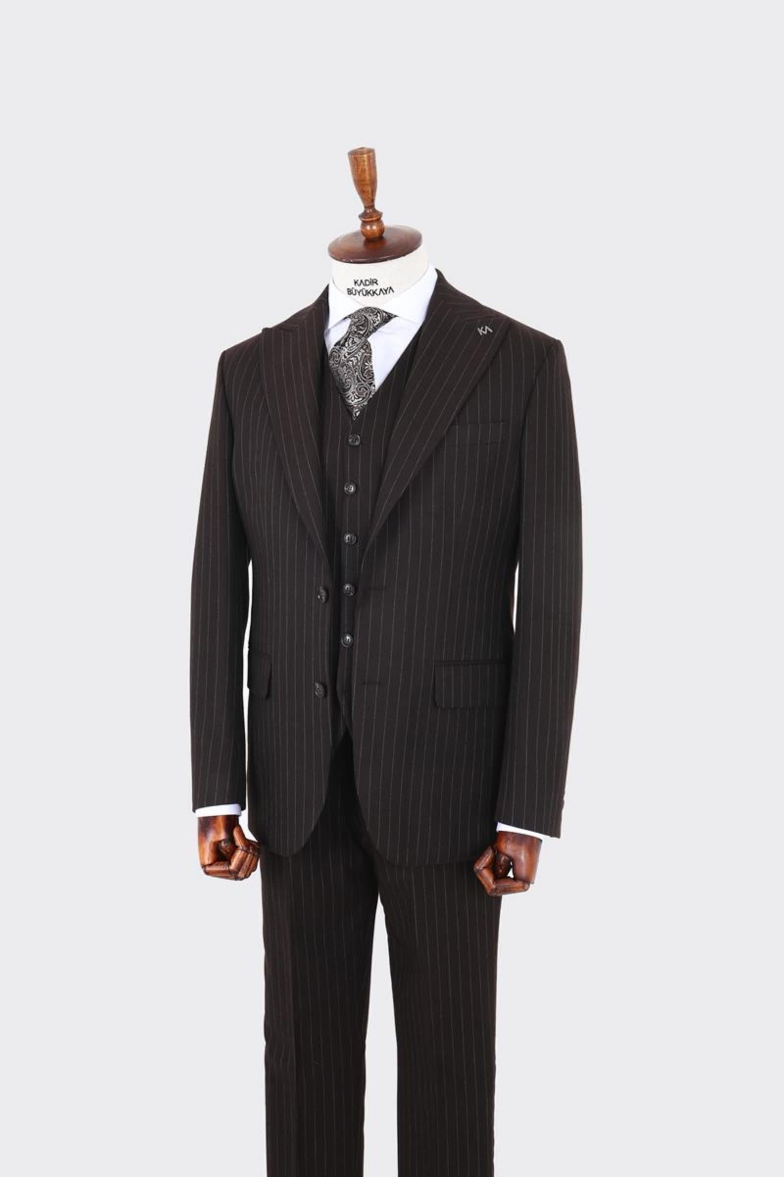 Modern Kesim Yelekli Erkek Takım Elbise - Slim Fit Rahat ve Şık-KAV1078W