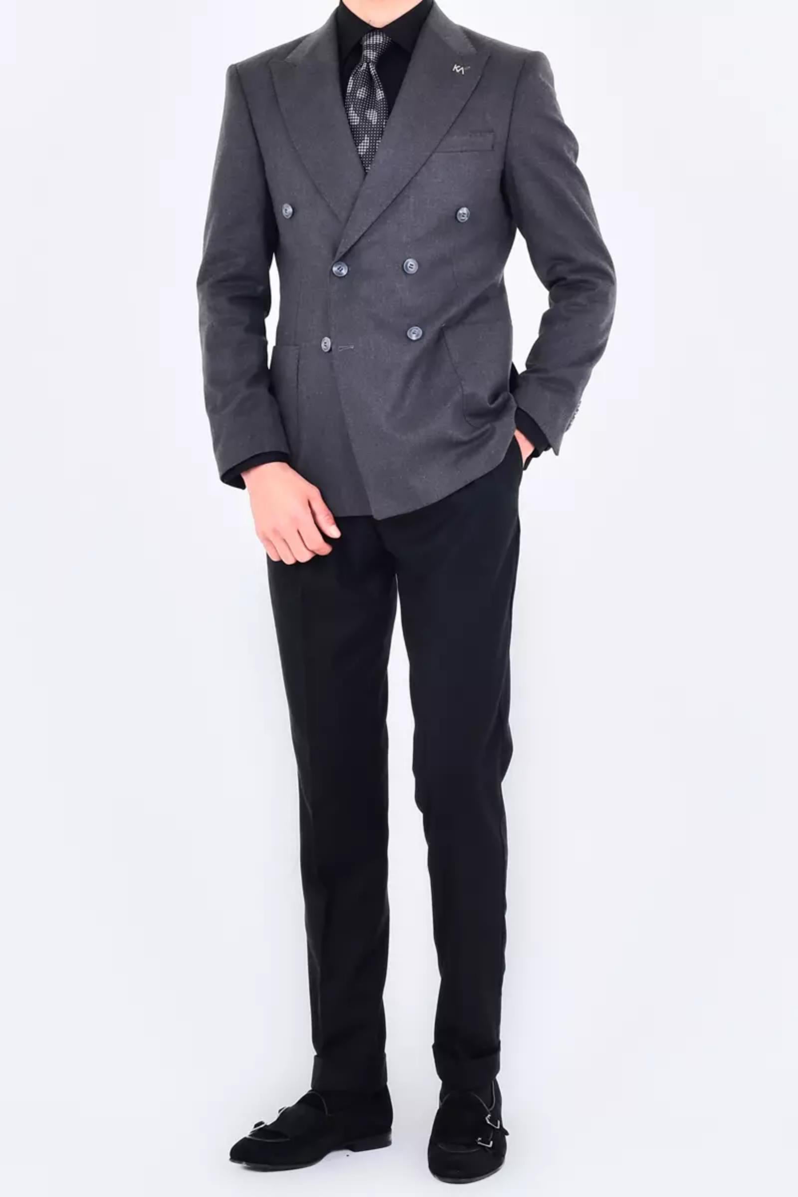 Modern Slim Fit Dar Kesim Kruvaze Erkek Viskon Ceket-KAV5251W