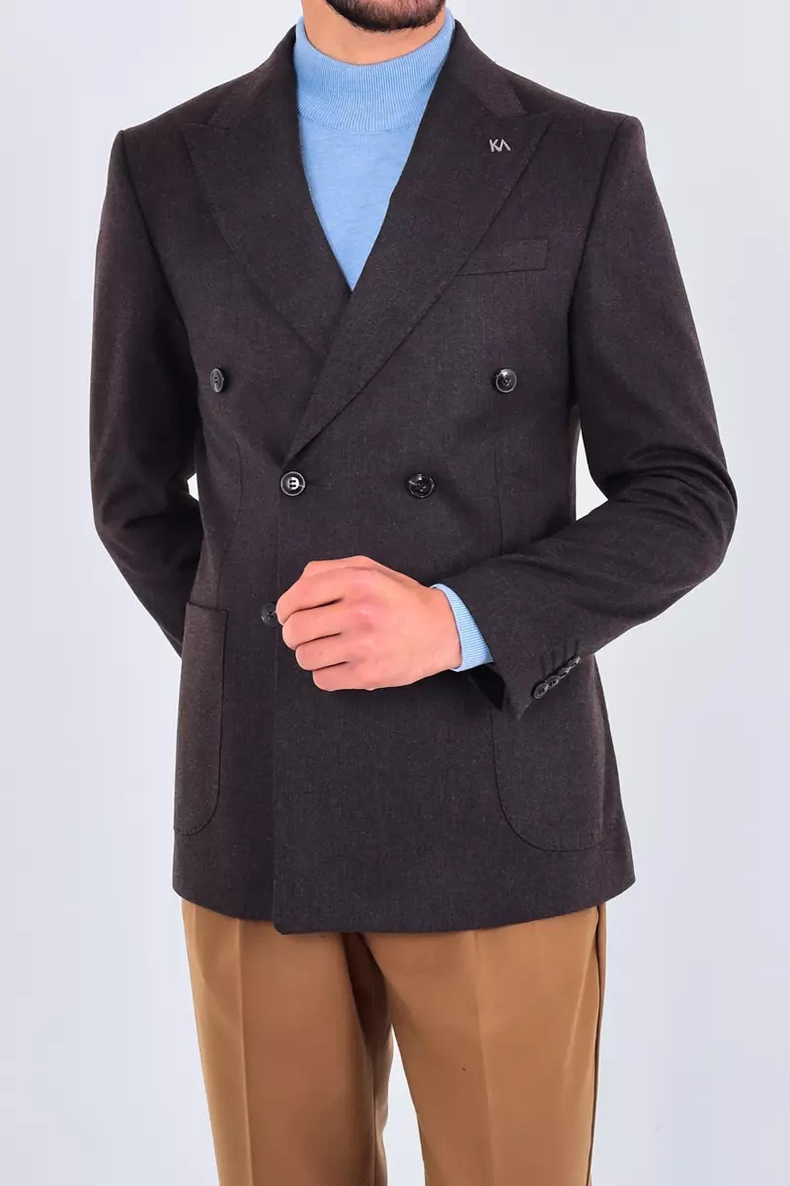 Modern Slim Fit Dar Kesim Kruvaze Erkek Viskon Ceket-KAV5251W