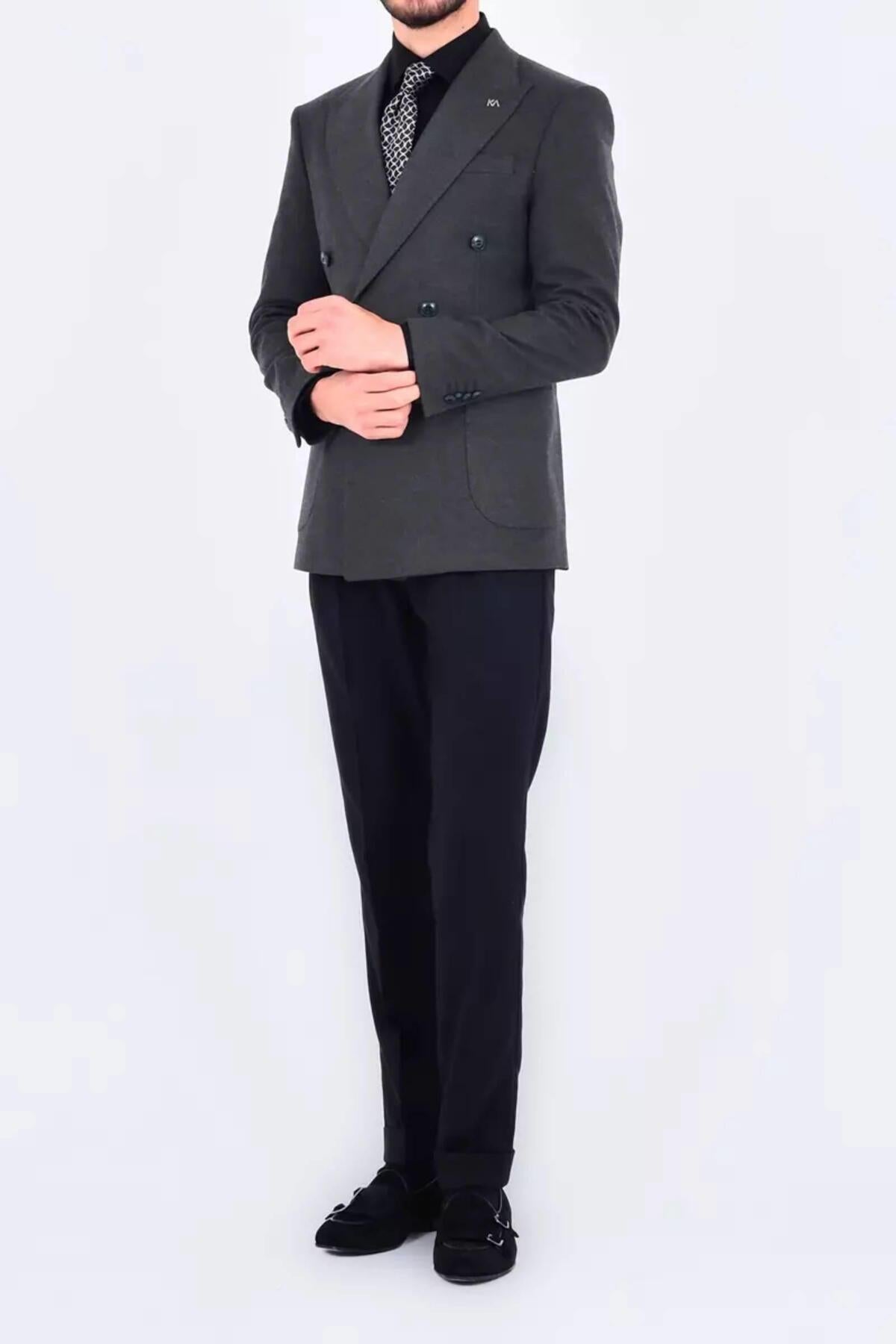 Modern Slim Fit Dar Kesim Kruvaze Erkek Viskon Ceket-KAV5251W