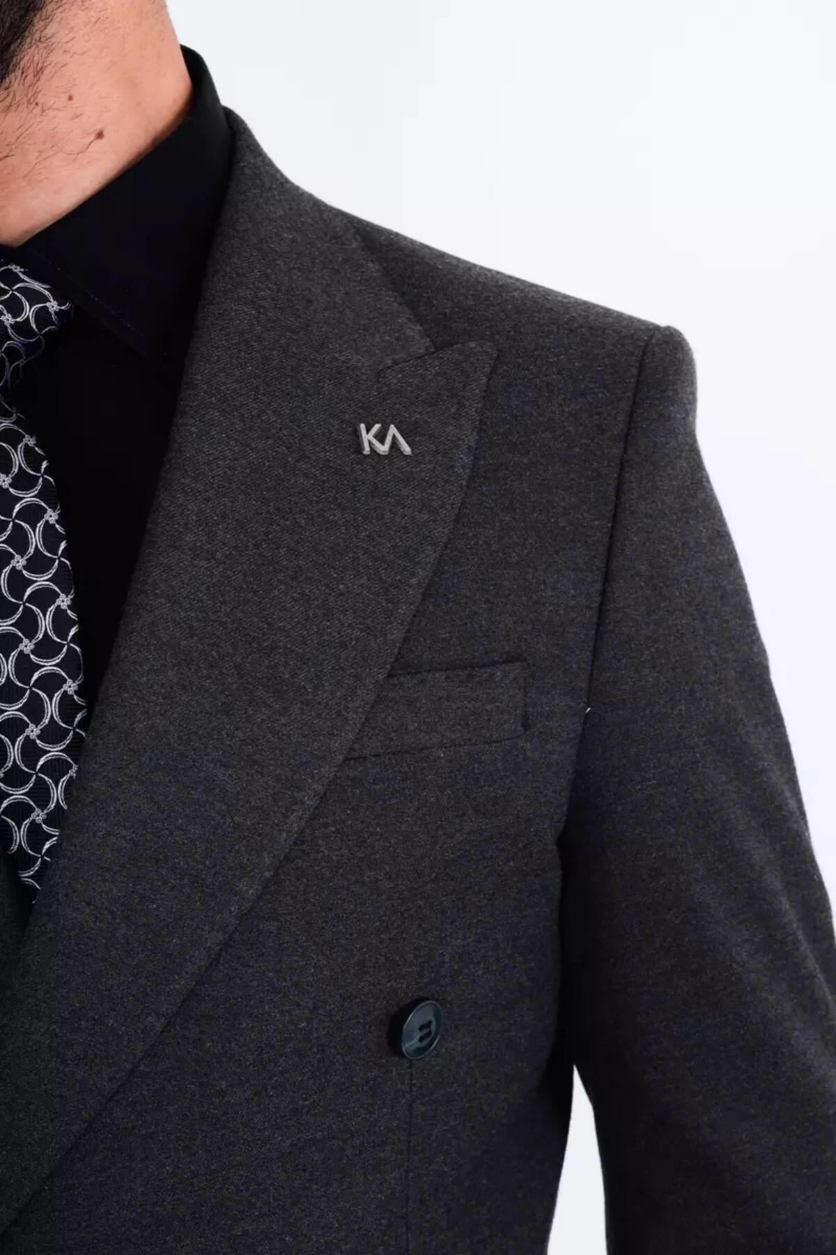 Modern Slim Fit Dar Kesim Kruvaze Erkek Viskon Ceket-KAV5251W