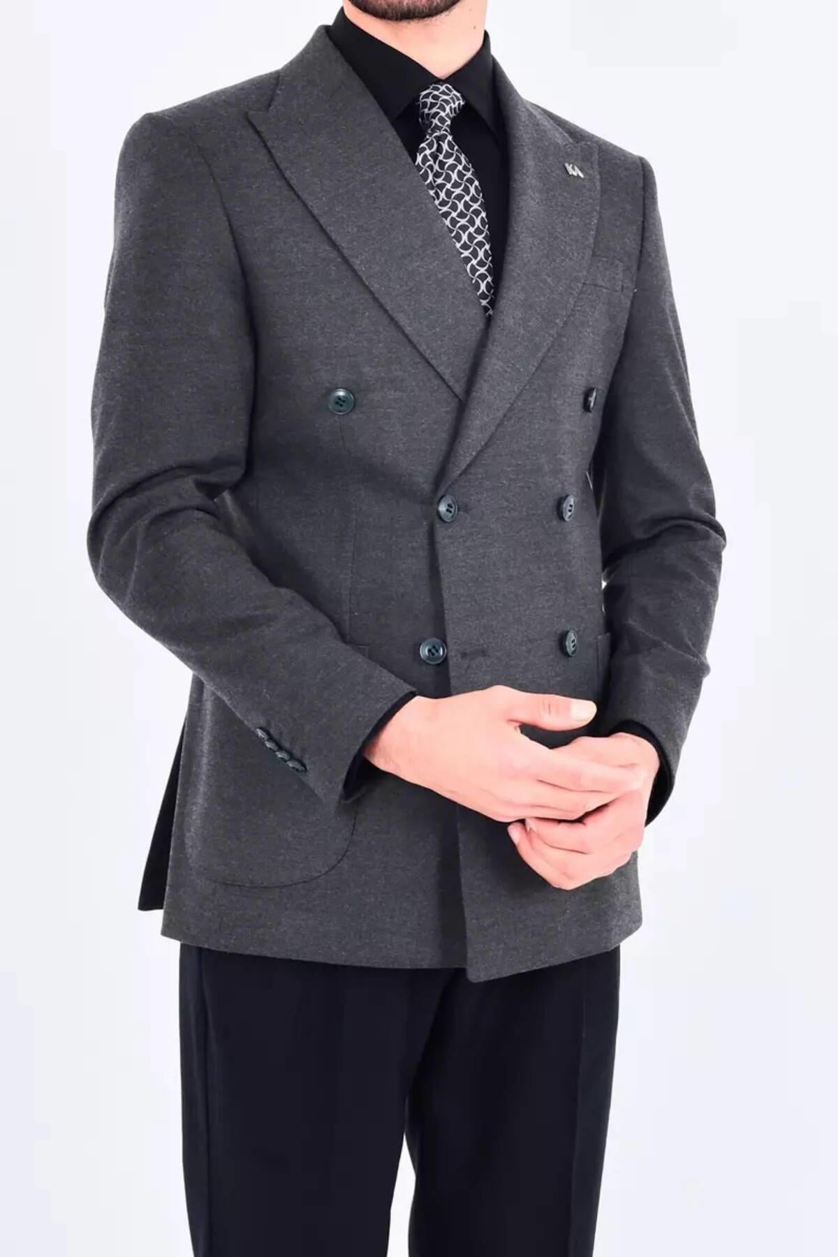 Modern Slim Fit Dar Kesim Kruvaze Erkek Viskon Ceket-KAV5251W