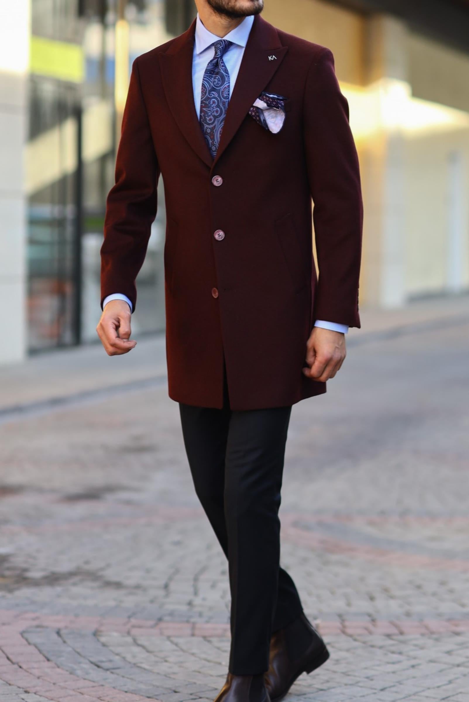 Modern Tasarım Erkek Klasik Kaban - %80 Yün %20 Polyester-KAV7000W