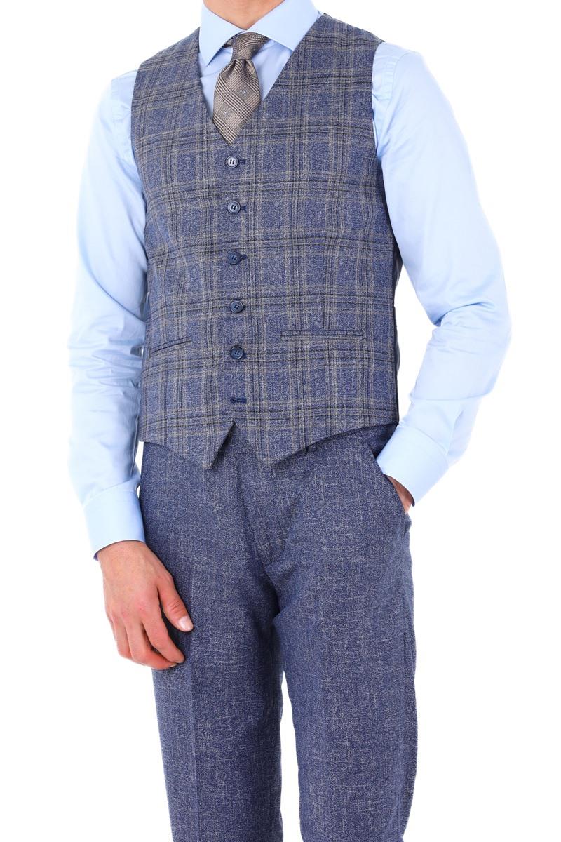 Modern ve Şık Yelekli Erkek Takım Elbise - Slim Fit Viskon Karışımlı-KAW1001S