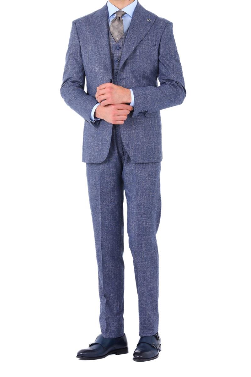 Modern ve Şık Yelekli Erkek Takım Elbise - Slim Fit Viskon Karışımlı-KAW1001S