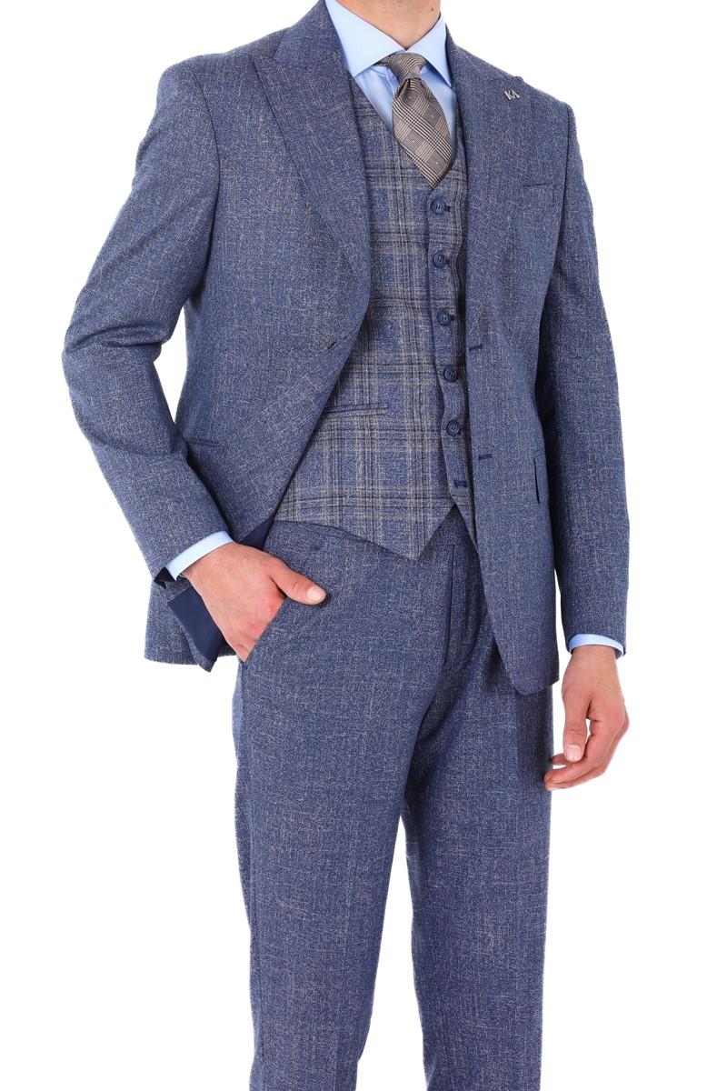 Modern ve Şık Yelekli Erkek Takım Elbise - Slim Fit Viskon Karışımlı-KAW1001S