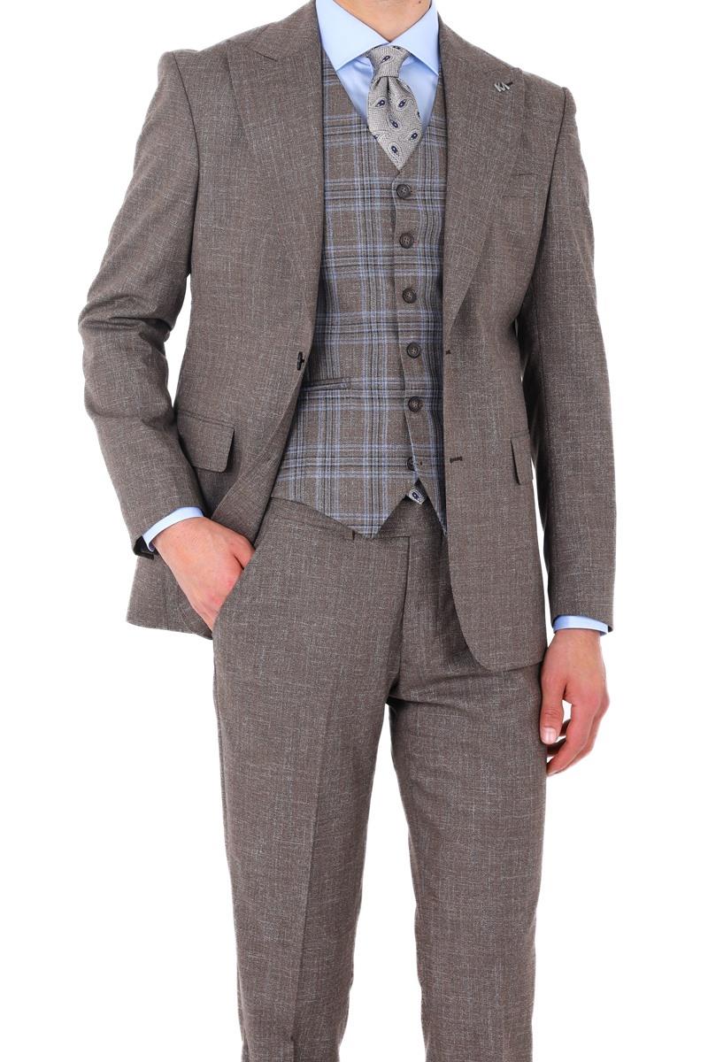 Modern ve Şık Yelekli Erkek Takım Elbise - Slim Fit Viskon Karışımlı-KAW1001S