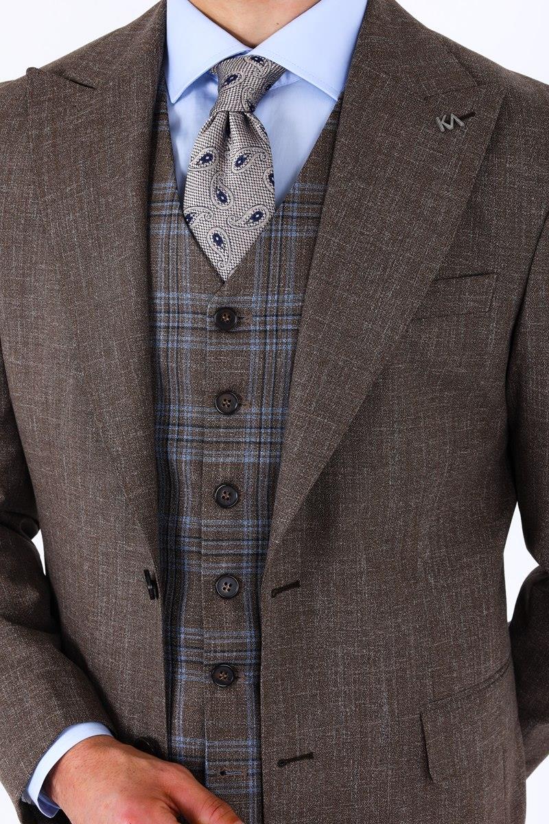 Modern ve Şık Yelekli Erkek Takım Elbise - Slim Fit Viskon Karışımlı-KAW1001S