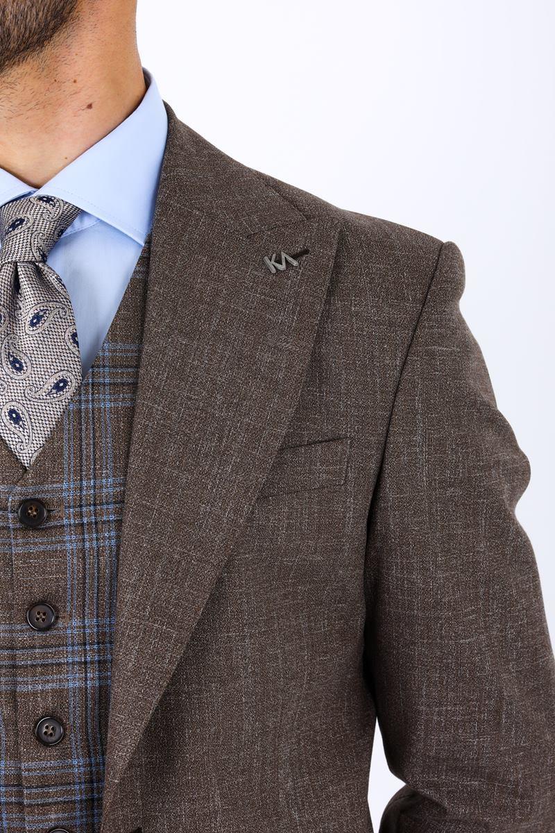 Modern ve Şık Yelekli Erkek Takım Elbise - Slim Fit Viskon Karışımlı-KAW1001S