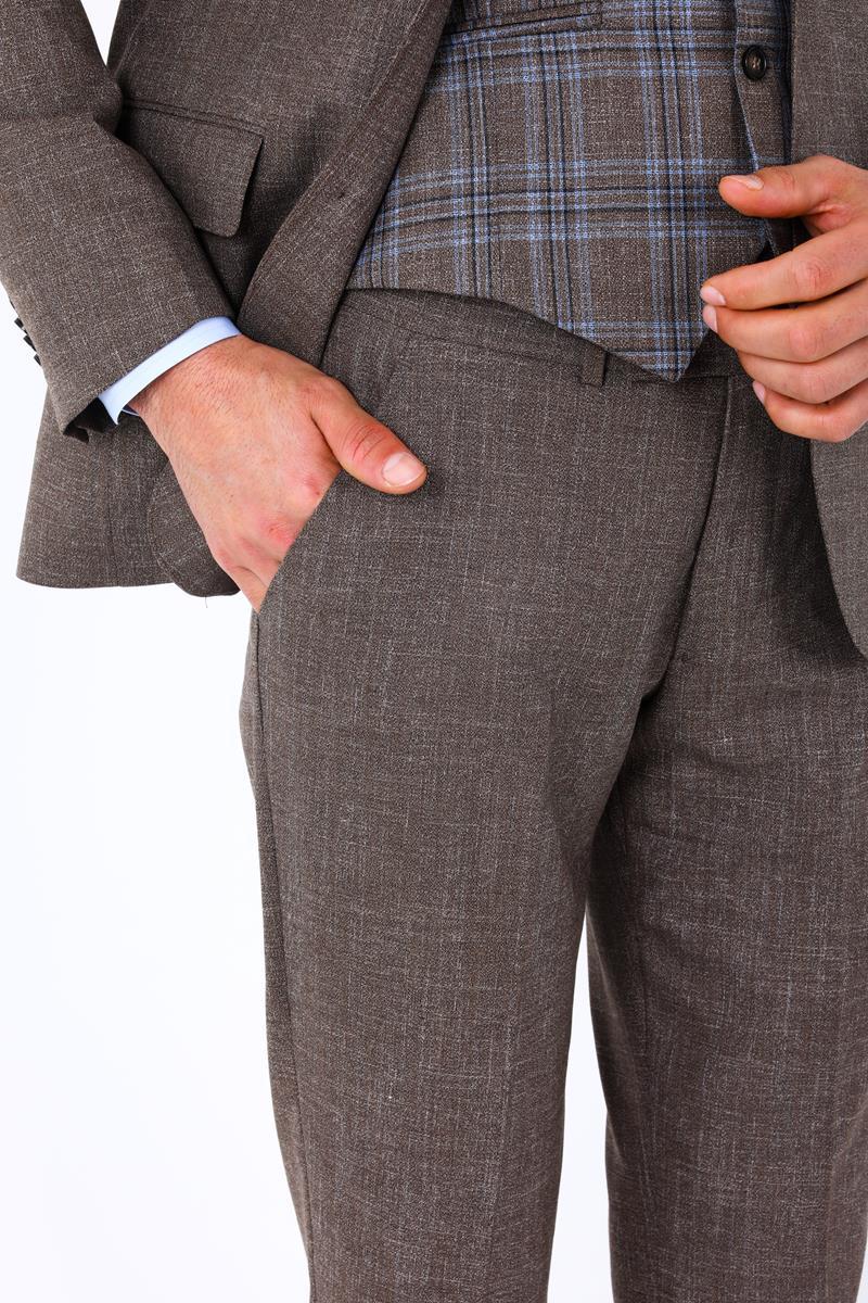Modern ve Şık Yelekli Erkek Takım Elbise - Slim Fit Viskon Karışımlı-KAW1001S