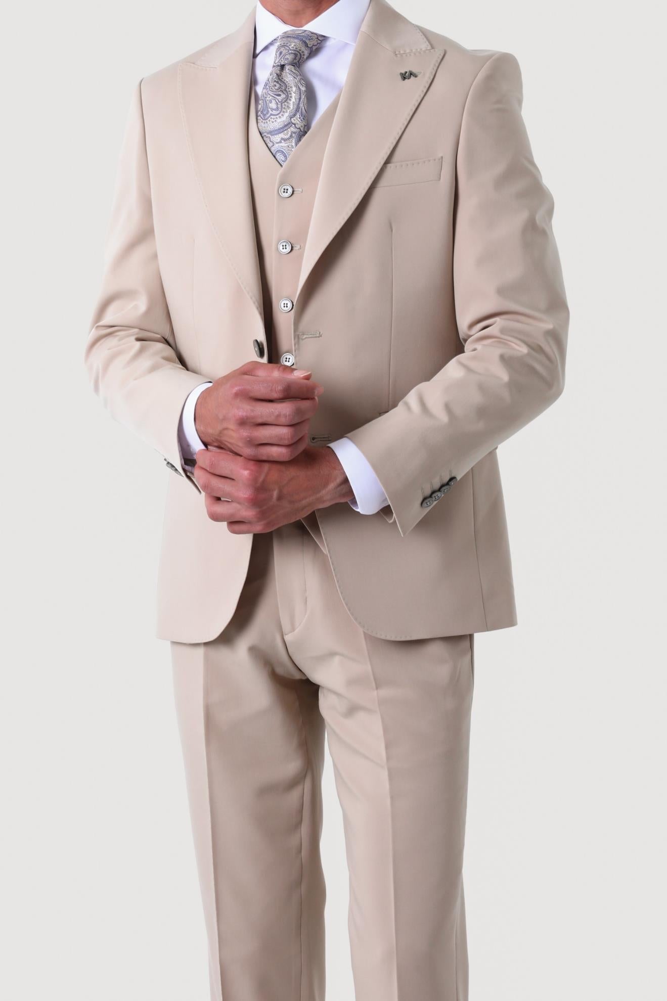 Modern ve Zarif Yelekli Erkek Takım Elbise - Slim Fit Dört Mevsim-KAW1020S