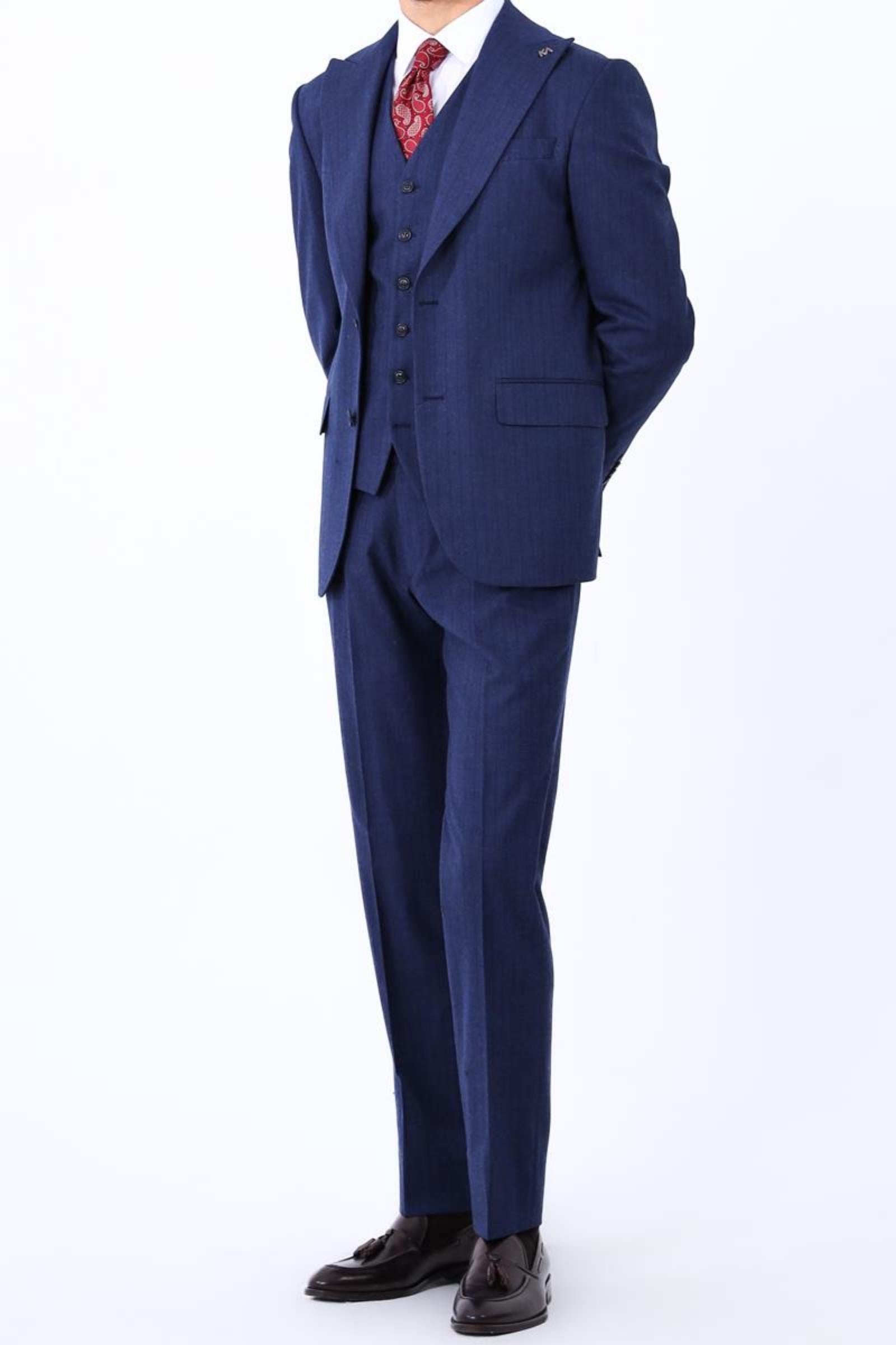 Modern ve Zarif Yelekli Erkek Takım Elbise - Slim Fit Dört Mevsim Kullanılabilir-KAV1077W