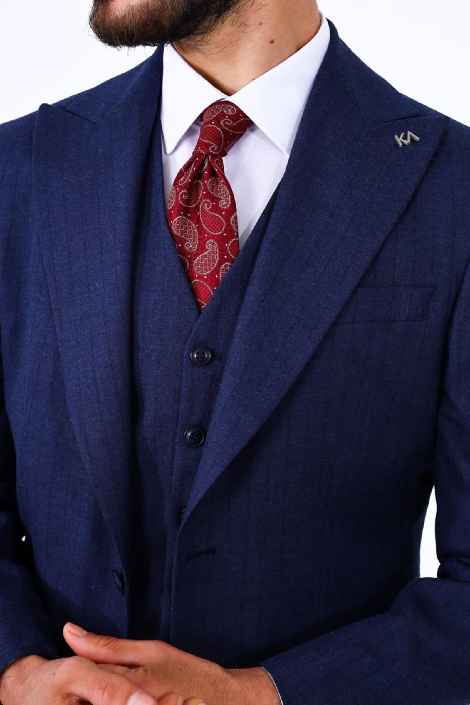 Modern ve Zarif Yelekli Erkek Takım Elbise - Slim Fit Dört Mevsim Kullanılabilir-KAV1077W