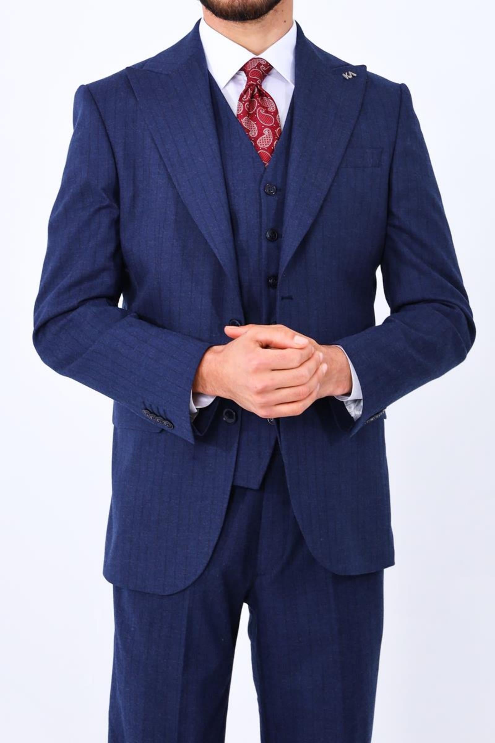 Modern ve Zarif Yelekli Erkek Takım Elbise - Slim Fit Dört Mevsim Kullanılabilir-KAV1077W