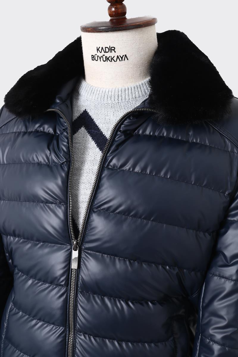 Kürk Detay Yakalı Modern Erkek Mont - Dayanıklı Polyester Kumaş-KAW9152W