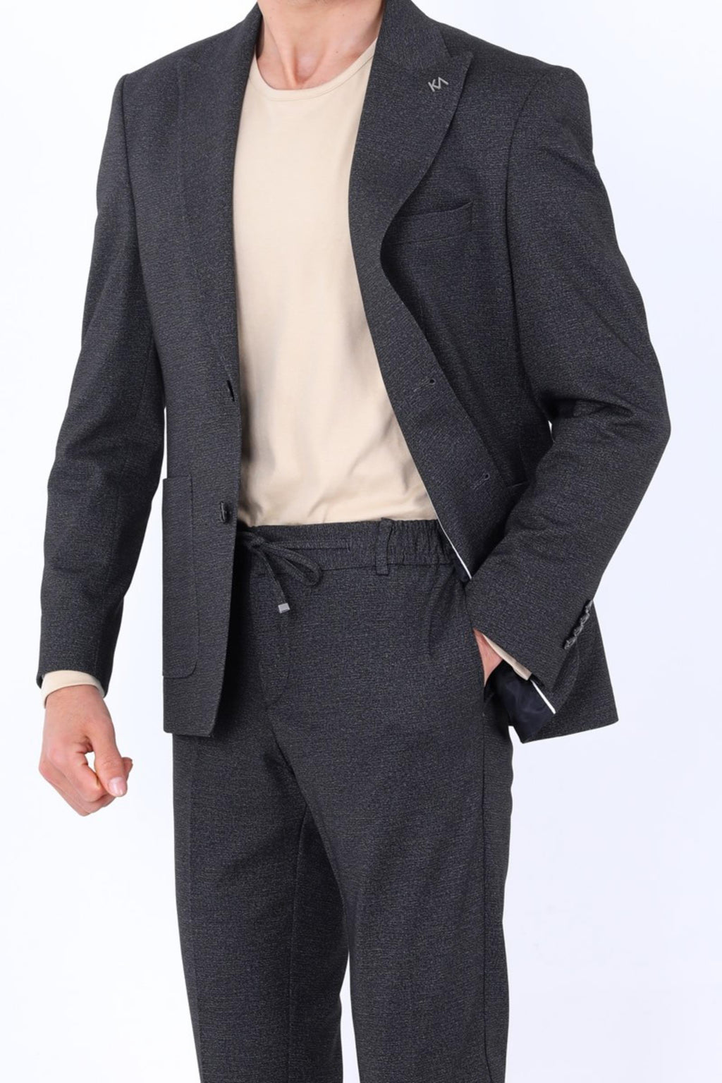 Kabartma Desenli Erkek Jogger Takım Elbise-KAW1804S