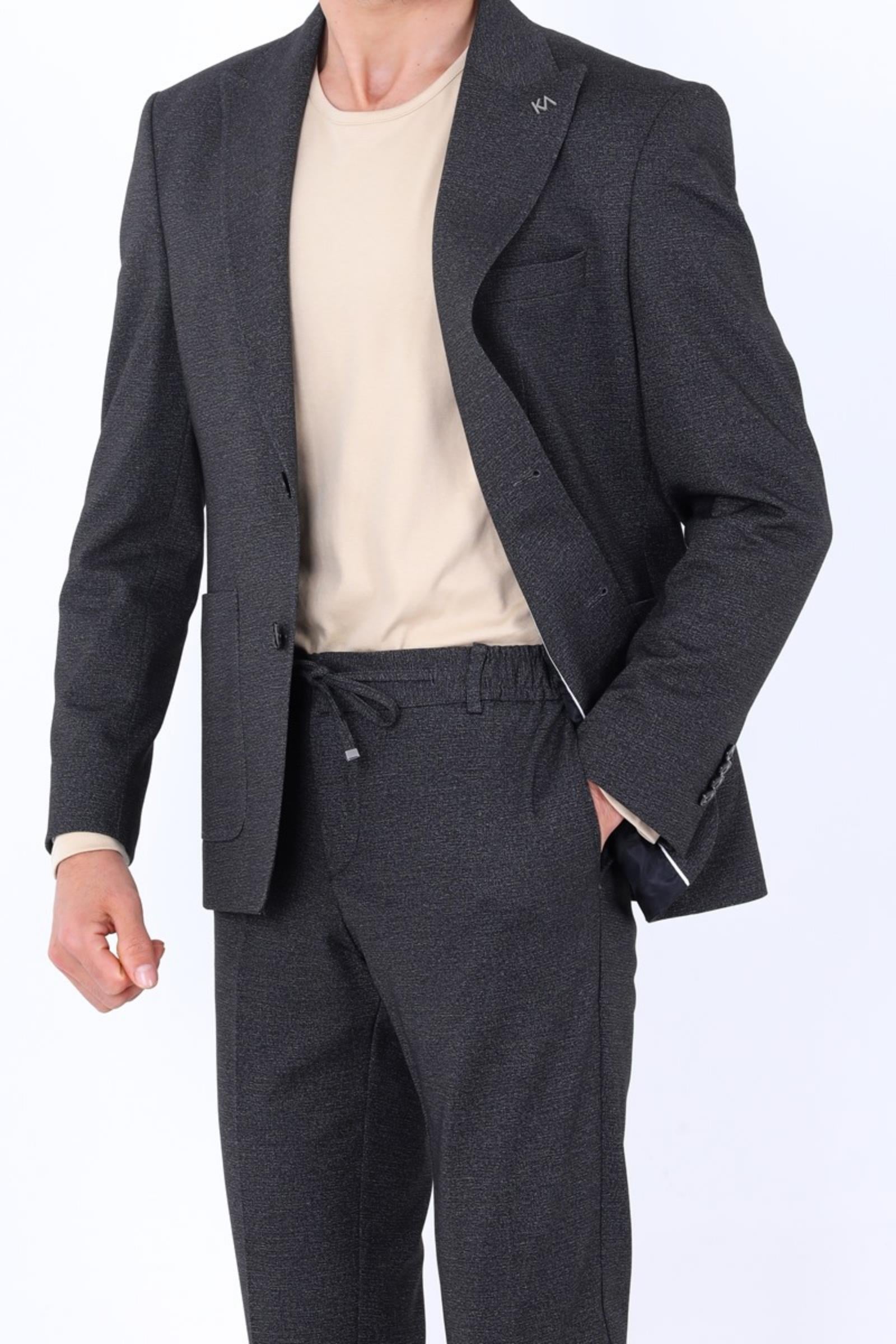 Kabartma Desenli Erkek Jogger Takım Elbise-KAW1804S