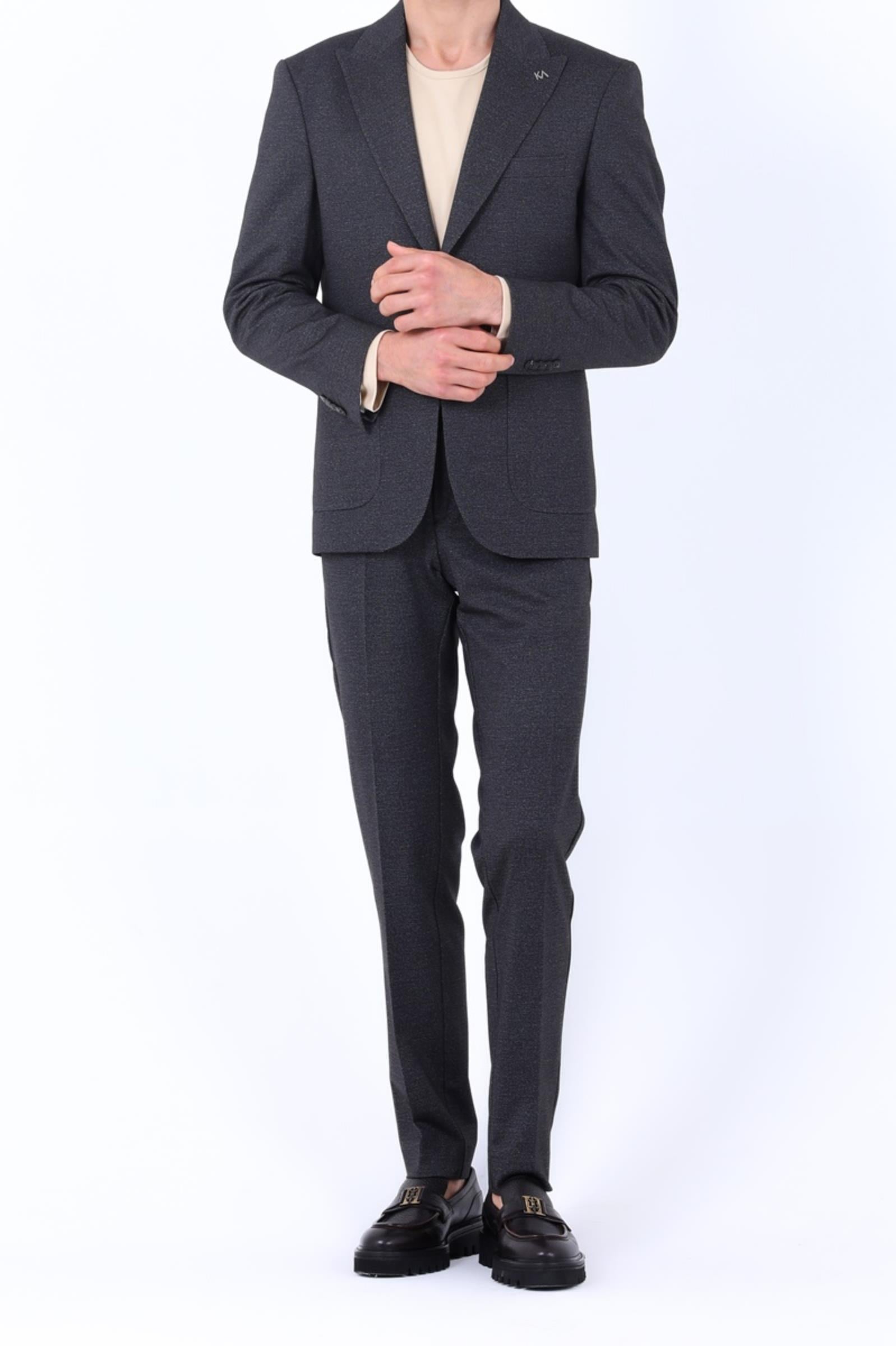 Kabartma Desenli Erkek Jogger Takım Elbise-KAW1804S