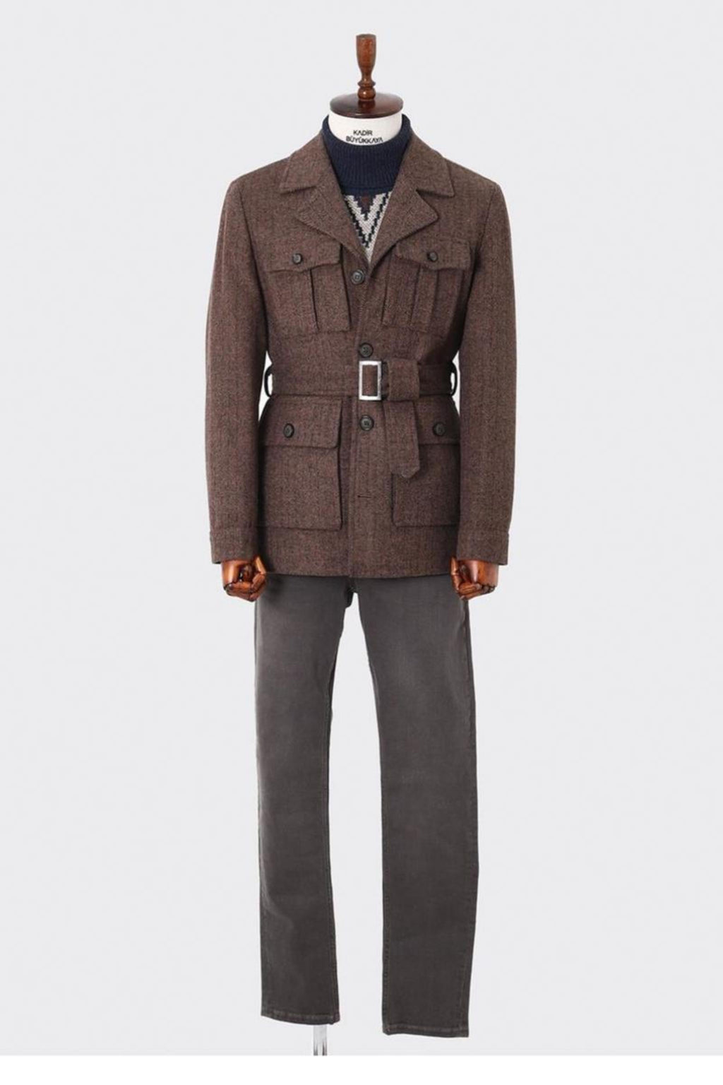 Modern Dayanıklı Erkek Safari Mont - Viskon Pamuk Polyester Kumaş-KAV9126W