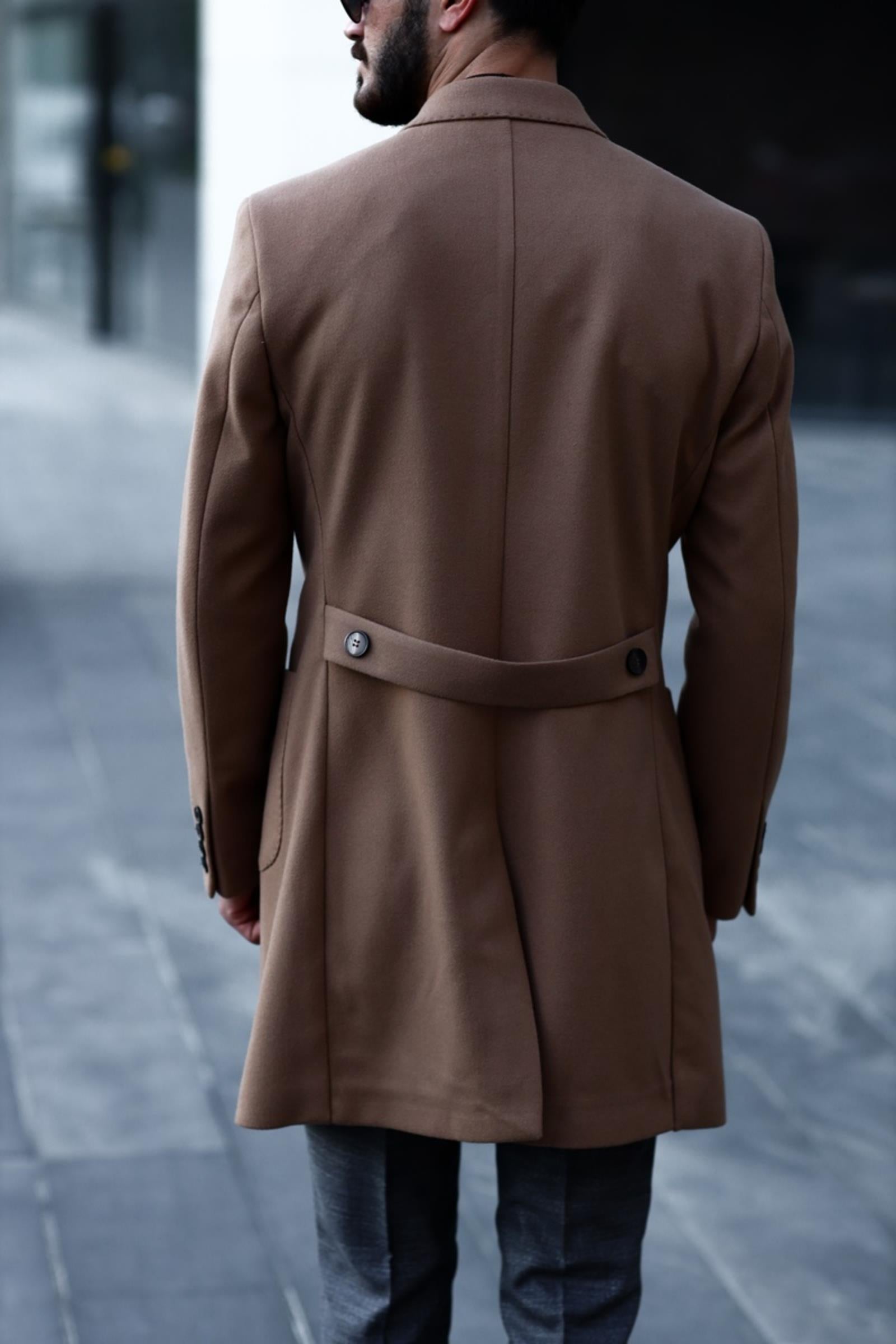 Şık Kruvaze Yaka Erkek Kaban - Yün ve Polyester Karışımı-KAV7201W