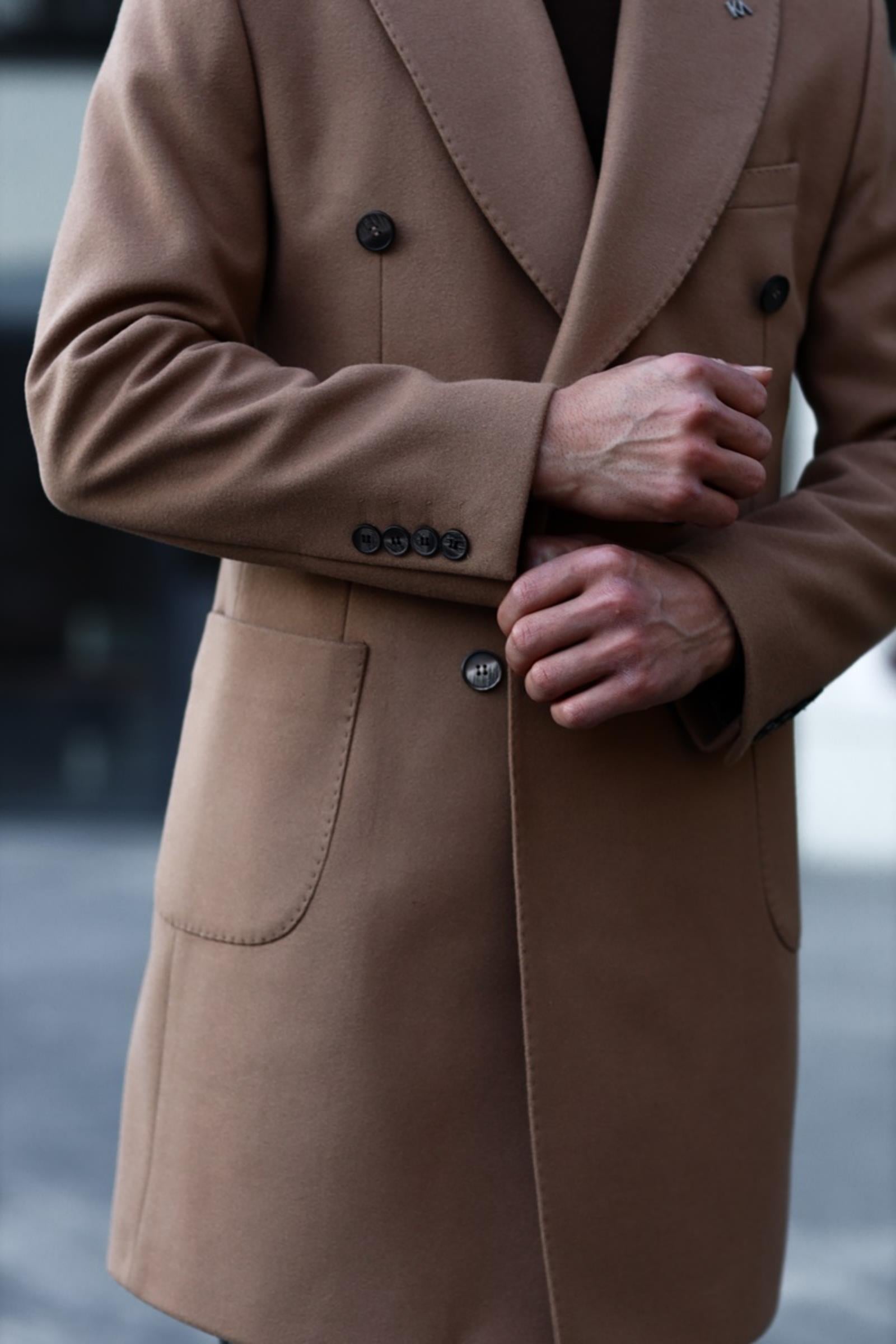 Şık Kruvaze Yaka Erkek Kaban - Yün ve Polyester Karışımı-KAV7201W