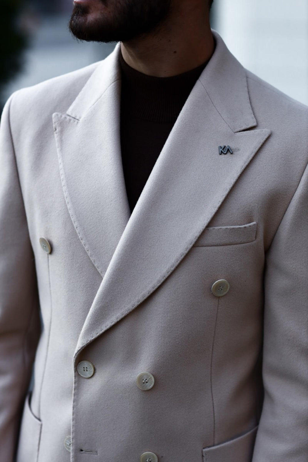 Şık Kruvaze Yaka Erkek Kaban - Yün ve Polyester Karışımı-KAV7201W