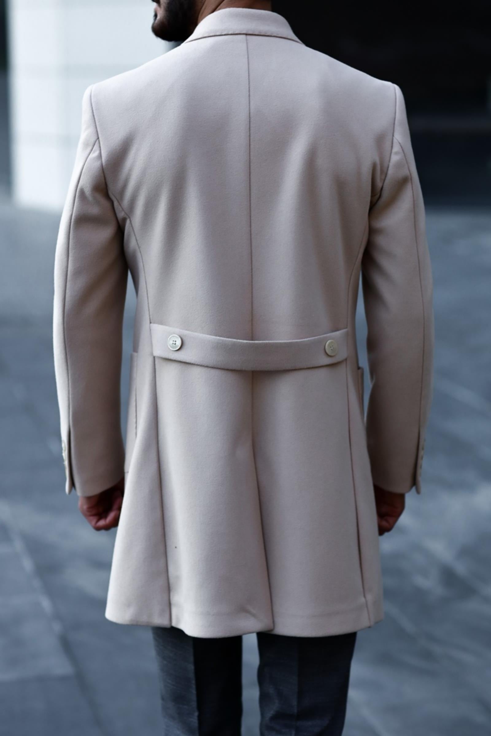 Şık Kruvaze Yaka Erkek Kaban - Yün ve Polyester Karışımı-KAV7201W