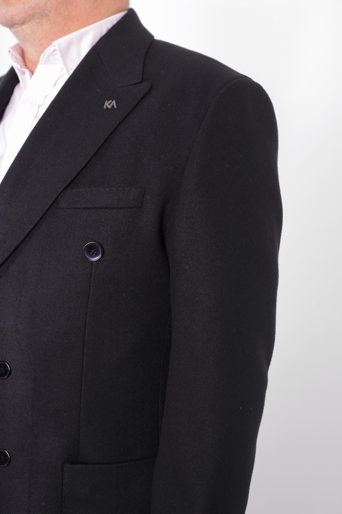 Şık Kruvaze Yaka Erkek Kaban - Yün ve Polyester Karışımı-KAV7201W