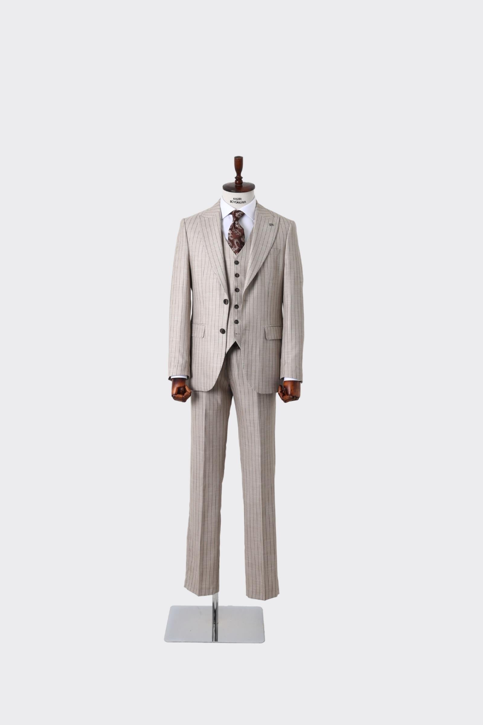 Şık ve Rahat Yelekli Erkek Takım Elbise - Slim Fit Dört Mevsim Kullanılabilir-KAW1038S