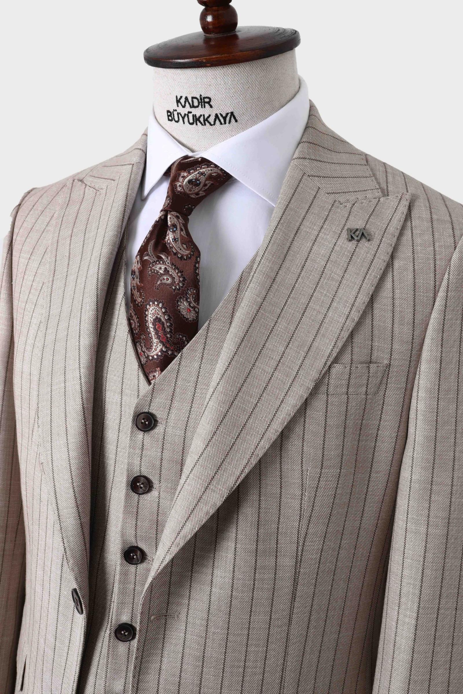 Şık ve Rahat Yelekli Erkek Takım Elbise - Slim Fit Dört Mevsim Kullanılabilir-KAW1038S