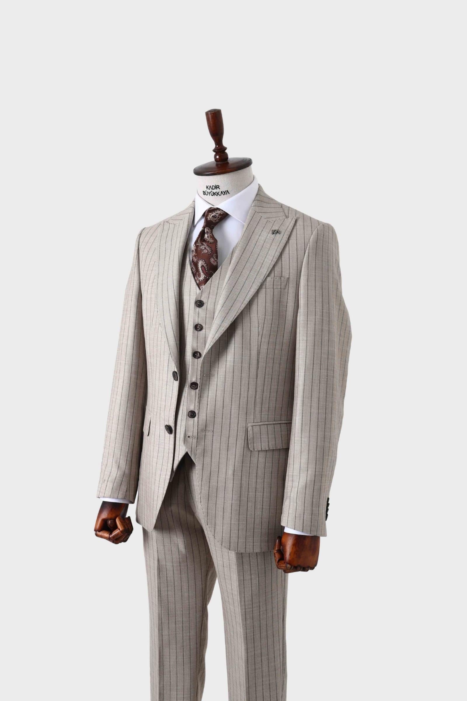 Şık ve Rahat Yelekli Erkek Takım Elbise - Slim Fit Dört Mevsim Kullanılabilir-KAW1038S