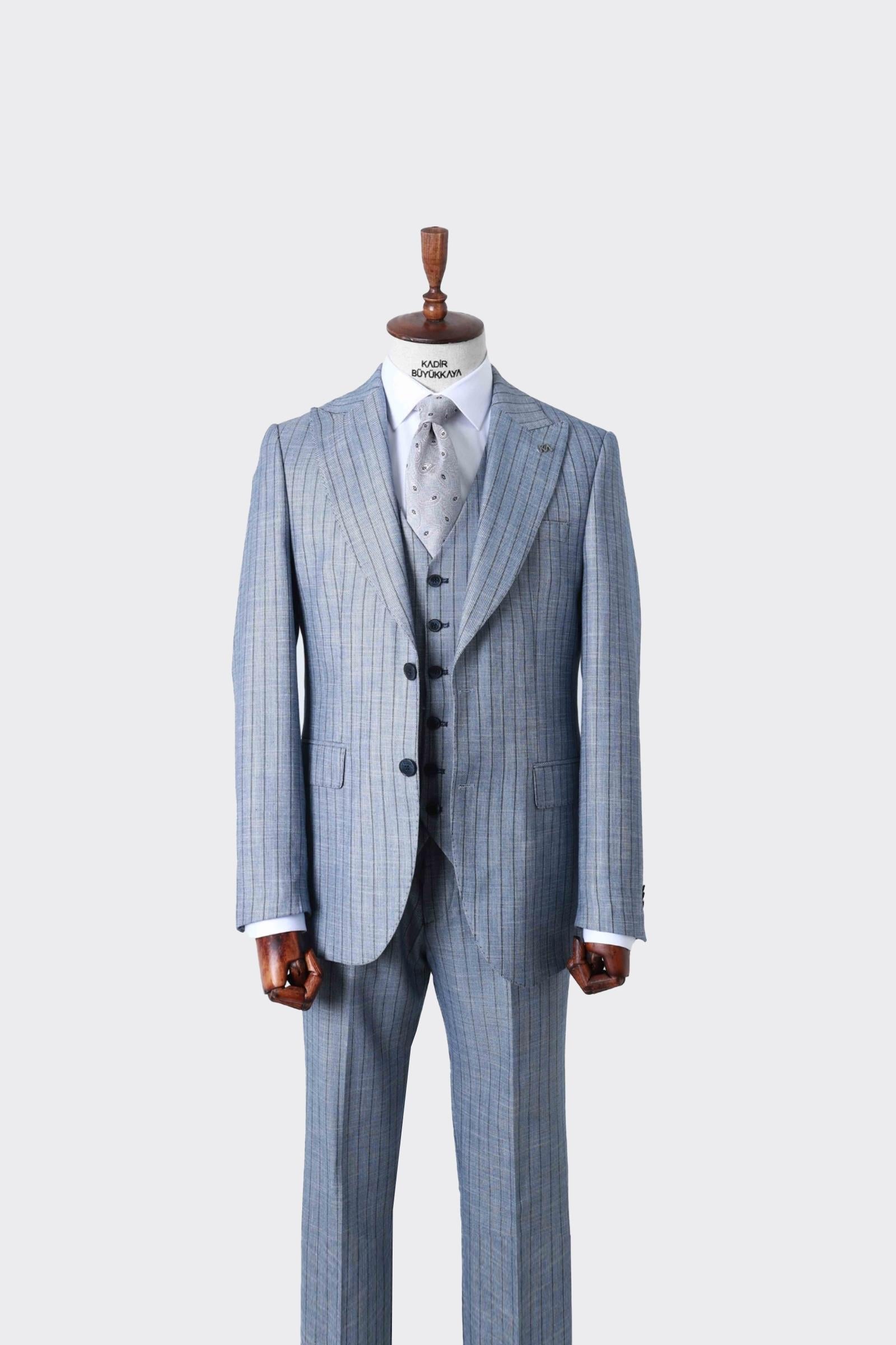 Şık ve Rahat Yelekli Erkek Takım Elbise - Slim Fit Dört Mevsim Kullanılabilir-KAW1038S