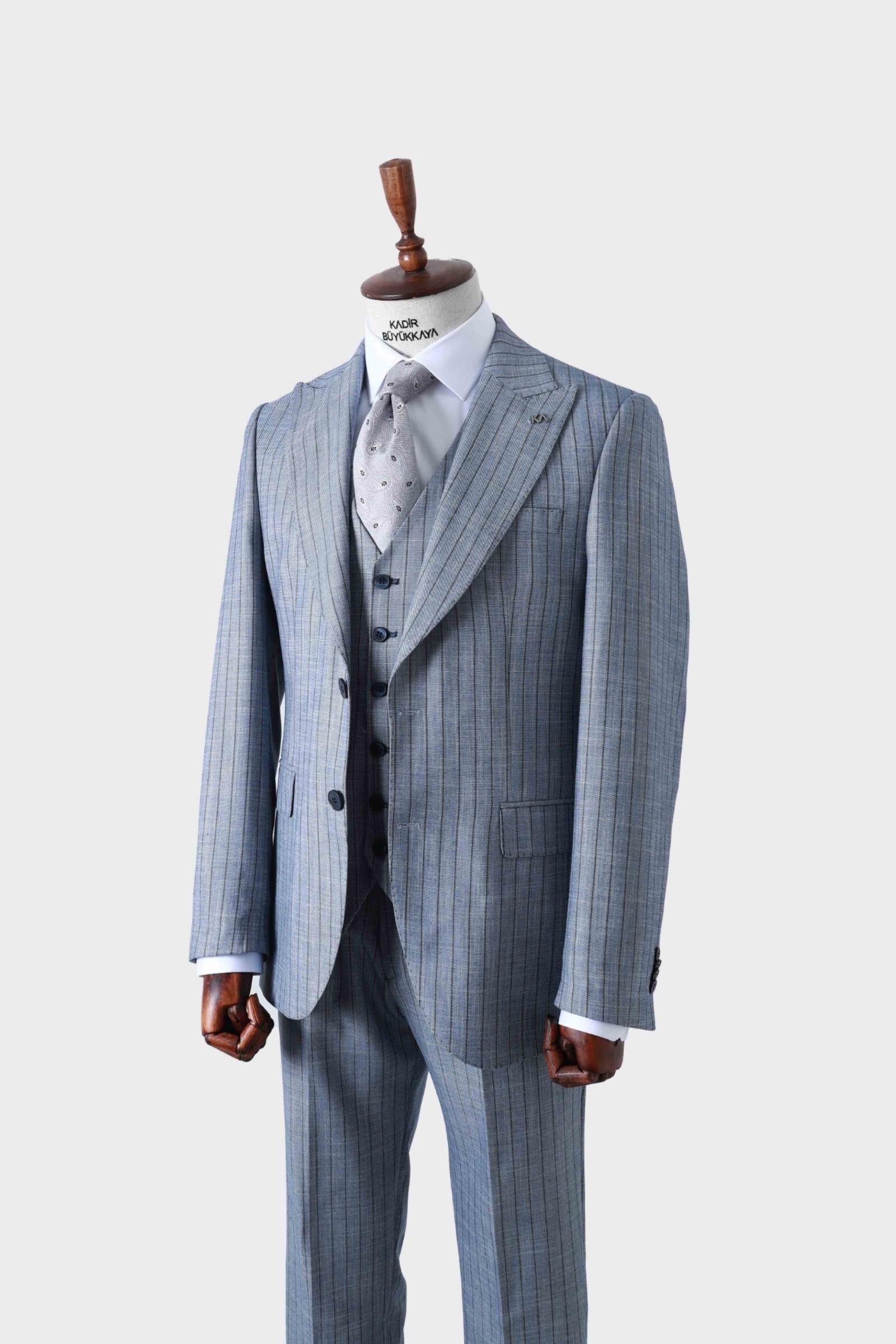 Şık ve Rahat Yelekli Erkek Takım Elbise - Slim Fit Dört Mevsim Kullanılabilir-KAW1038S