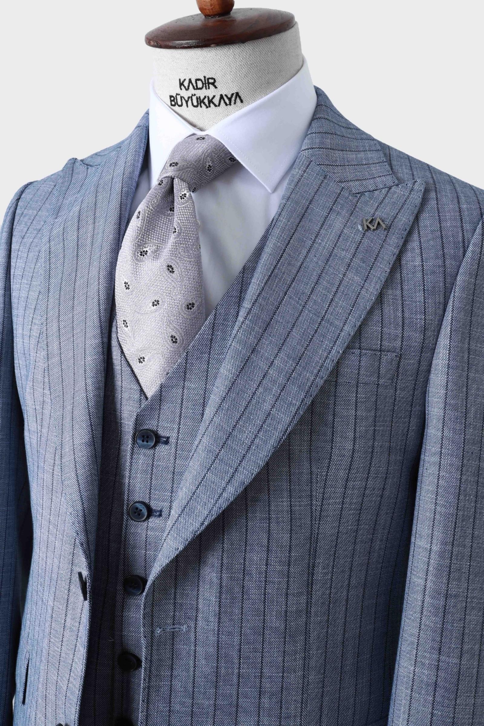 Şık ve Rahat Yelekli Erkek Takım Elbise - Slim Fit Dört Mevsim Kullanılabilir-KAW1038S