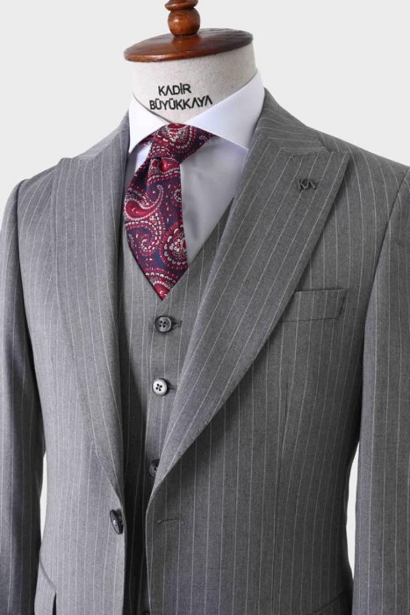 Slim Fit Yelekli Erkek Takım Elbise - Dört Mevsim Kullanılabilir Modern Kesim-KAW1023S