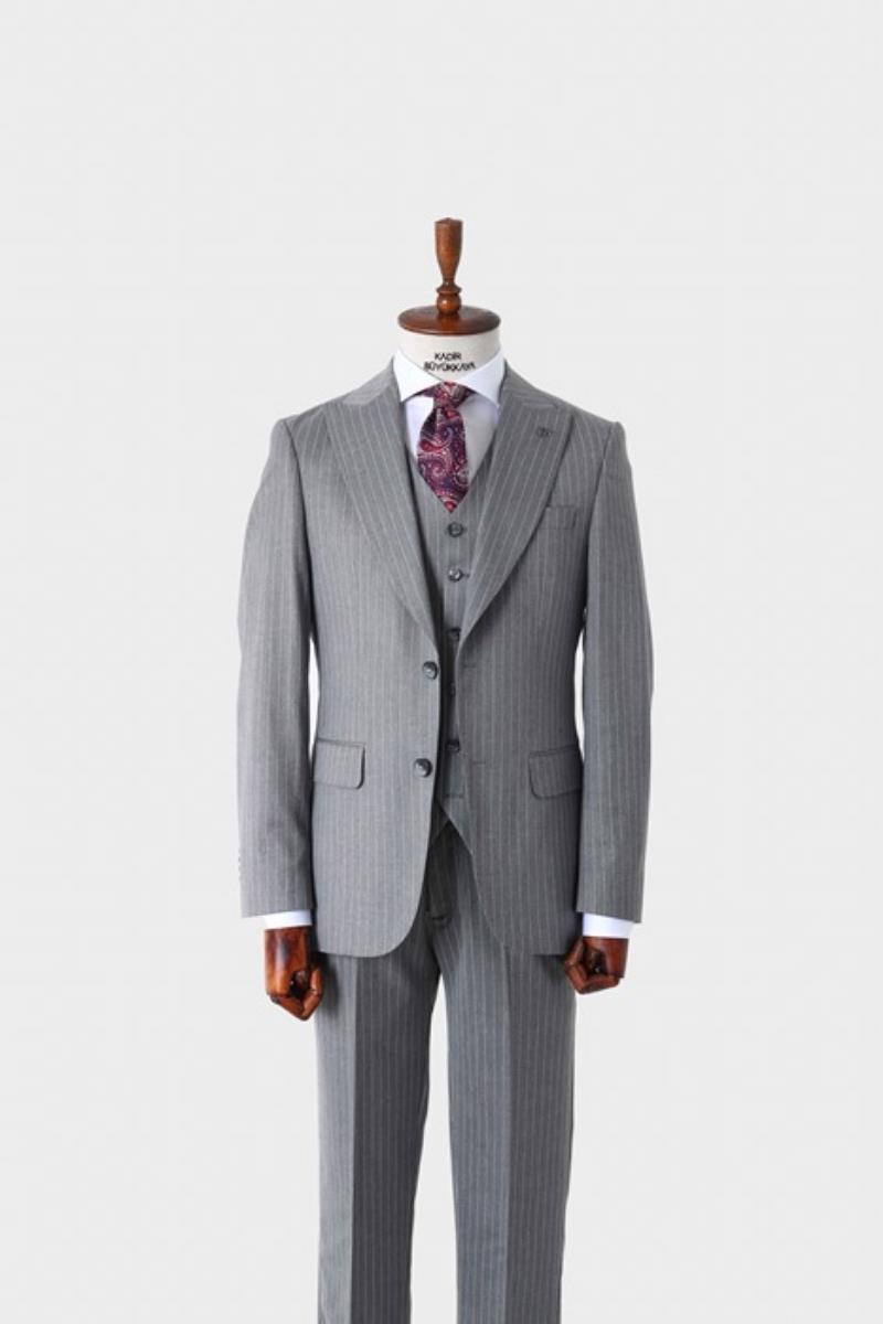 Slim Fit Yelekli Erkek Takım Elbise - Dört Mevsim Kullanılabilir Modern Kesim-KAW1023S
