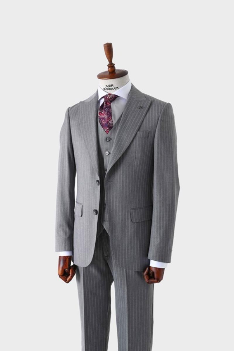 Slim Fit Yelekli Erkek Takım Elbise - Dört Mevsim Kullanılabilir Modern Kesim-KAW1023S