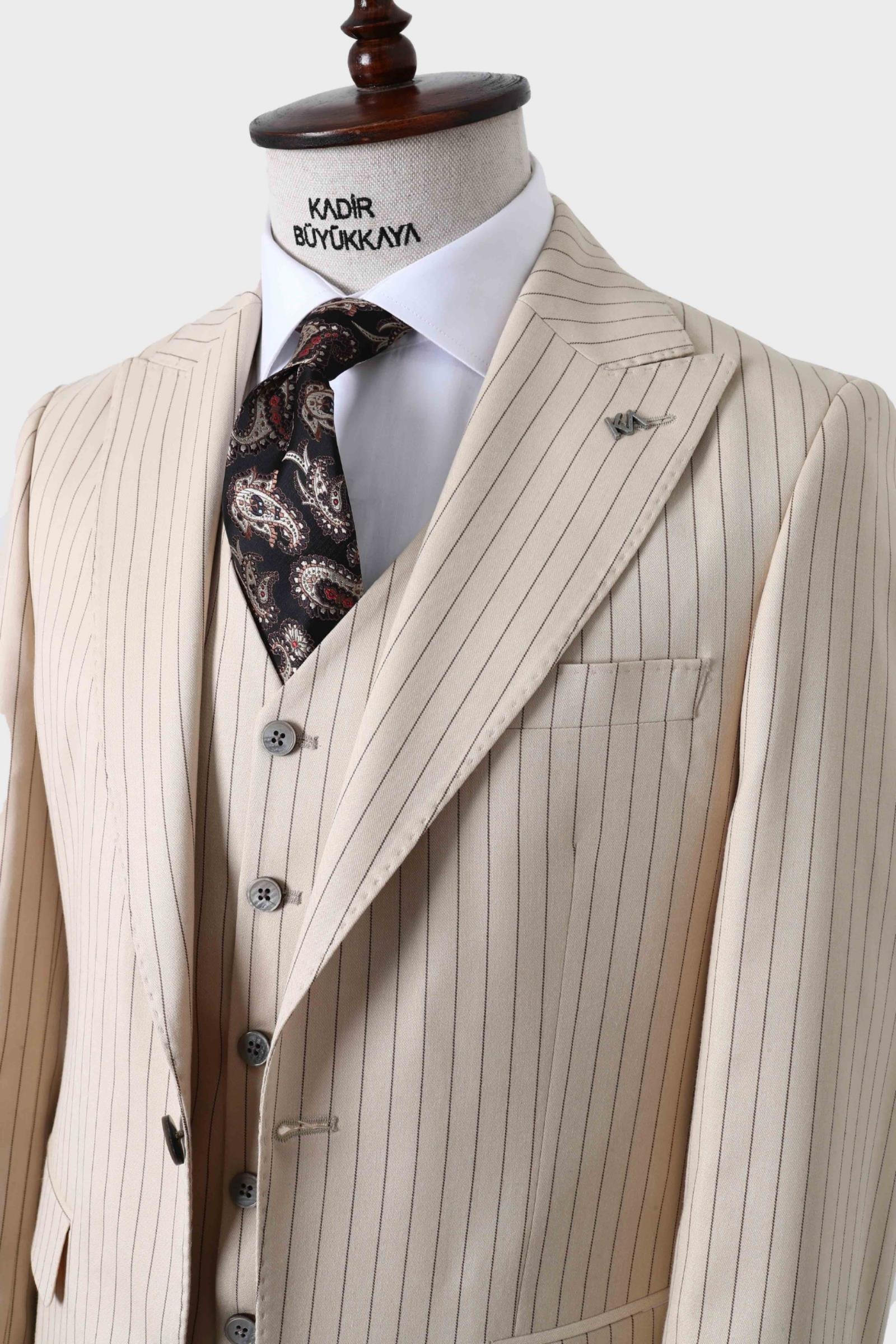 Slim Fit Yelekli Erkek Takım Elbise - Dört Mevsim Kullanılabilir Modern Kesim-KAW1023S