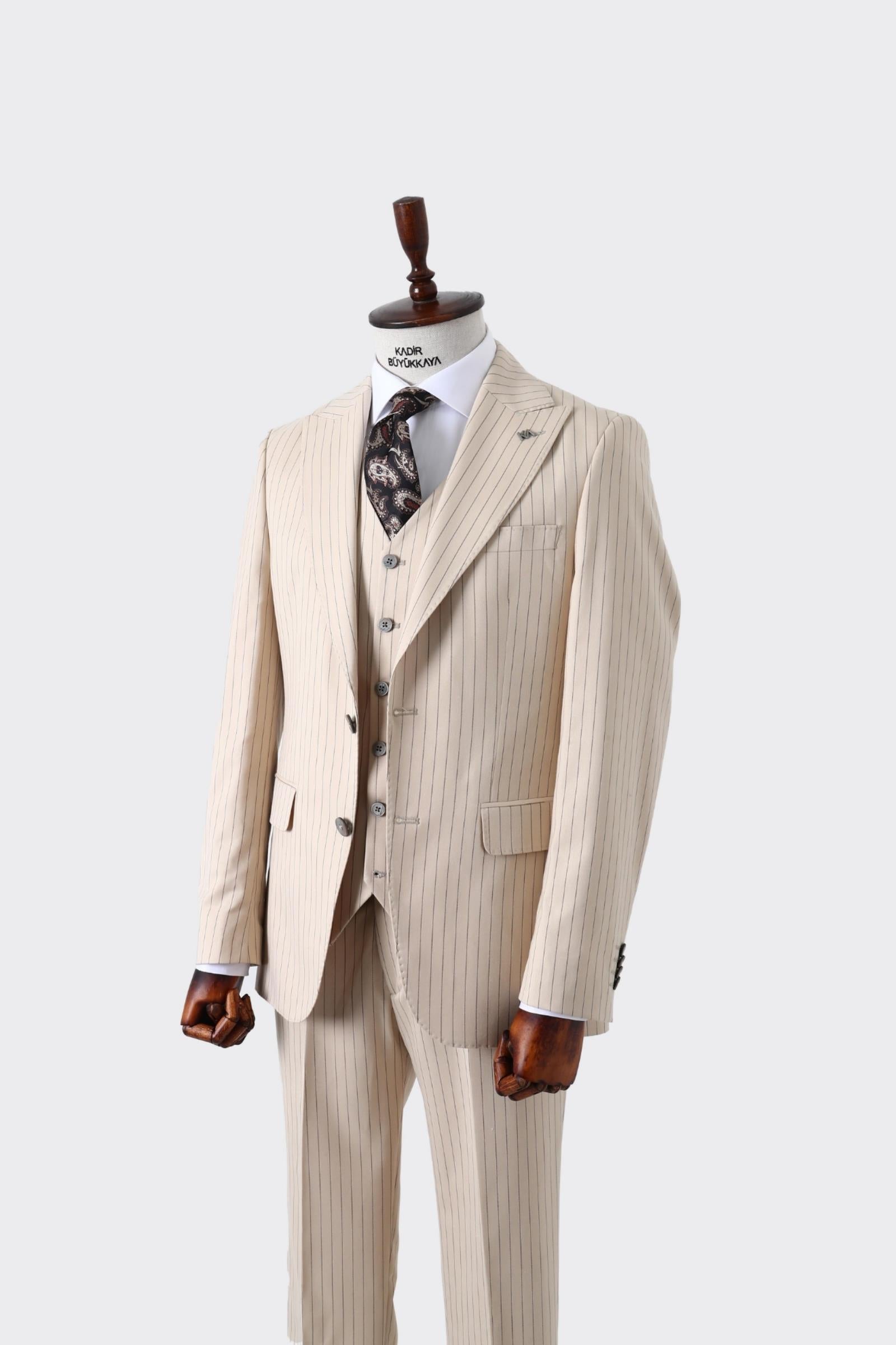 Slim Fit Yelekli Erkek Takım Elbise - Dört Mevsim Kullanılabilir Modern Kesim-KAW1023S