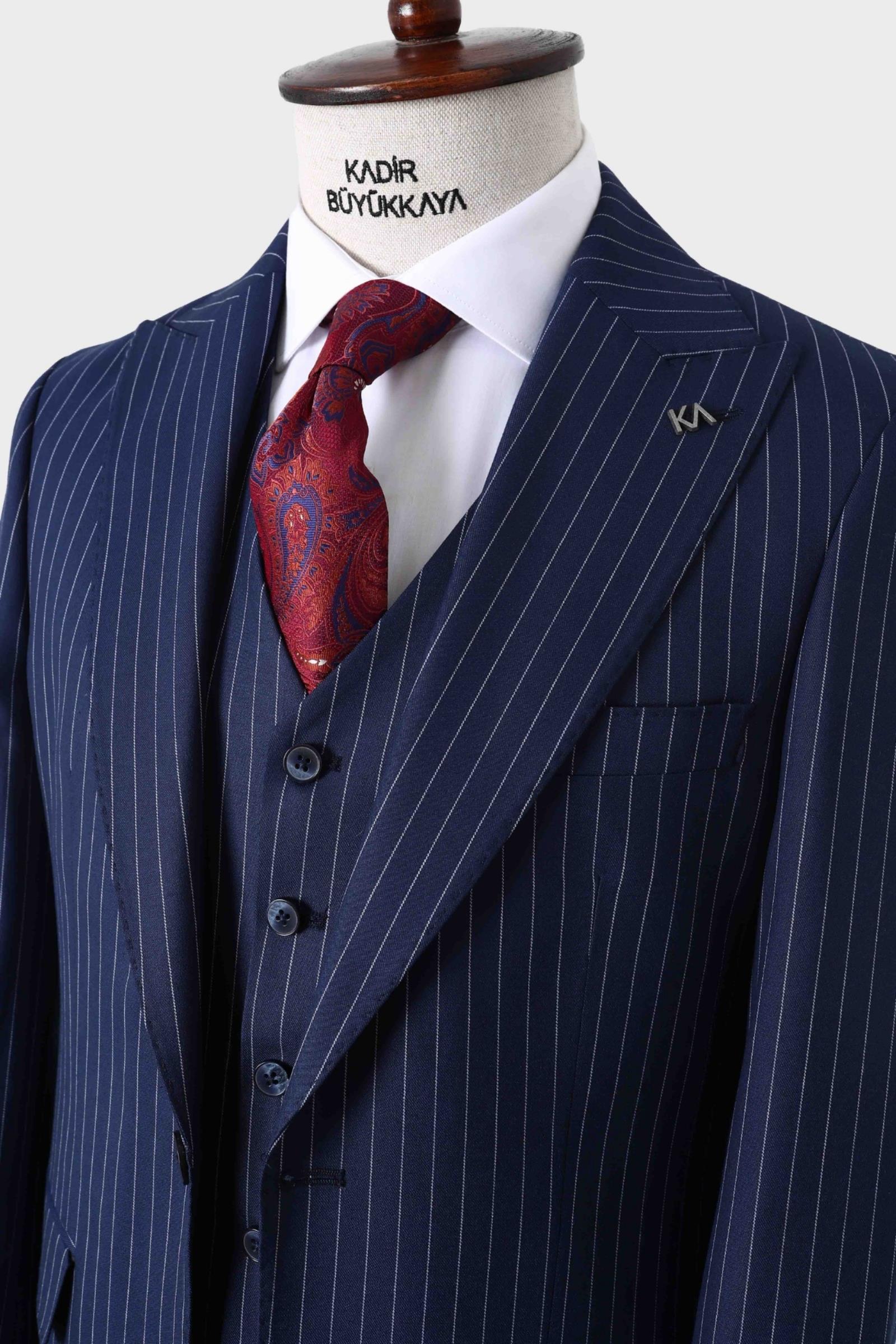 Slim Fit Yelekli Erkek Takım Elbise - Dört Mevsim Kullanılabilir Modern Kesim-KAW1023S