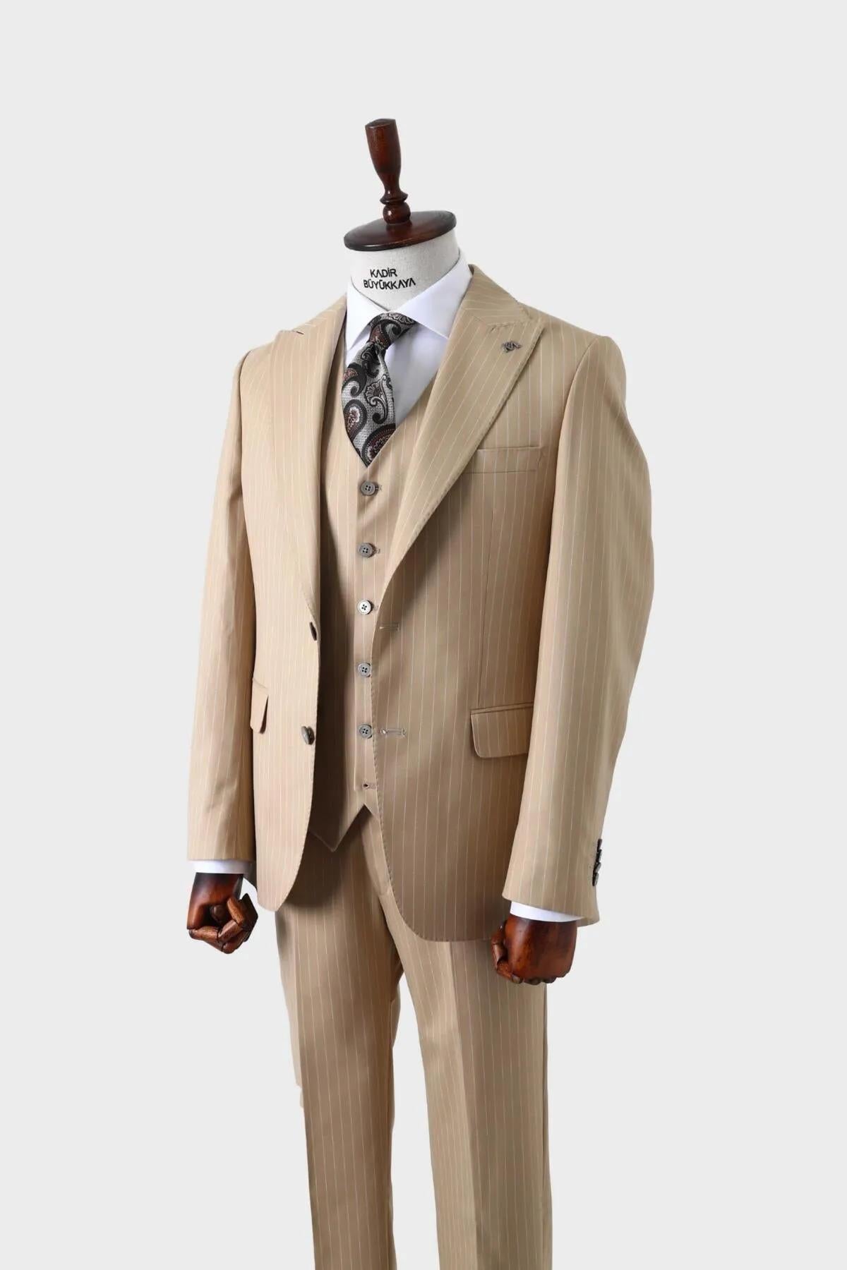 Slim Fit Yelekli Erkek Takım Elbise - Dört Mevsim Kullanılabilir Modern Kesim-KAW1023S