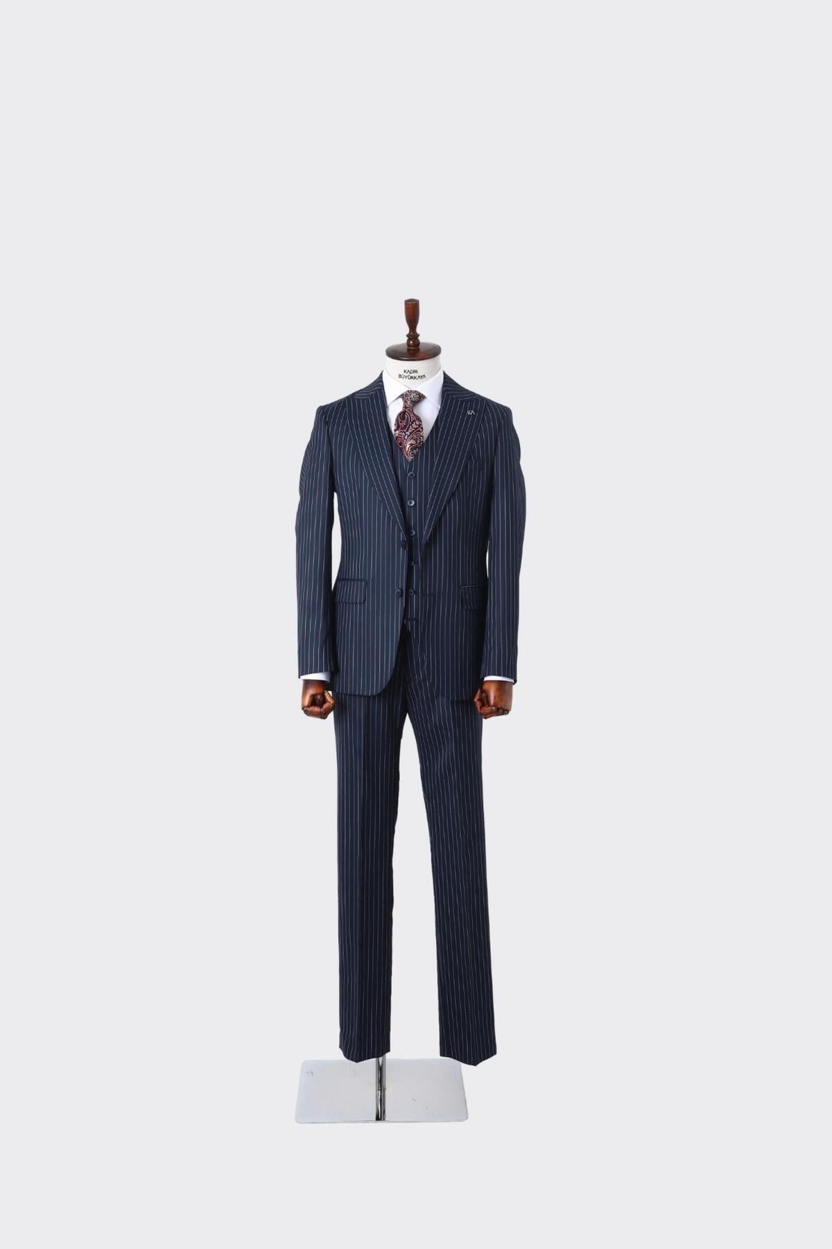 Slim Fit Yelekli Erkek Takım Elbise - Dört Mevsim Kullanılabilir Modern Kesim-KAW1023S